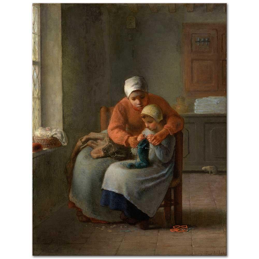 Jean-François Millet Örgü Dersi Kanvas Tablo