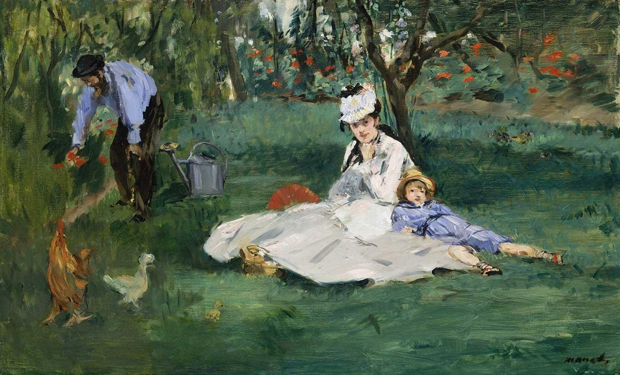 Edouard Manet Monet Ailesi Bahçede Argenteuil Kanvas Tablo