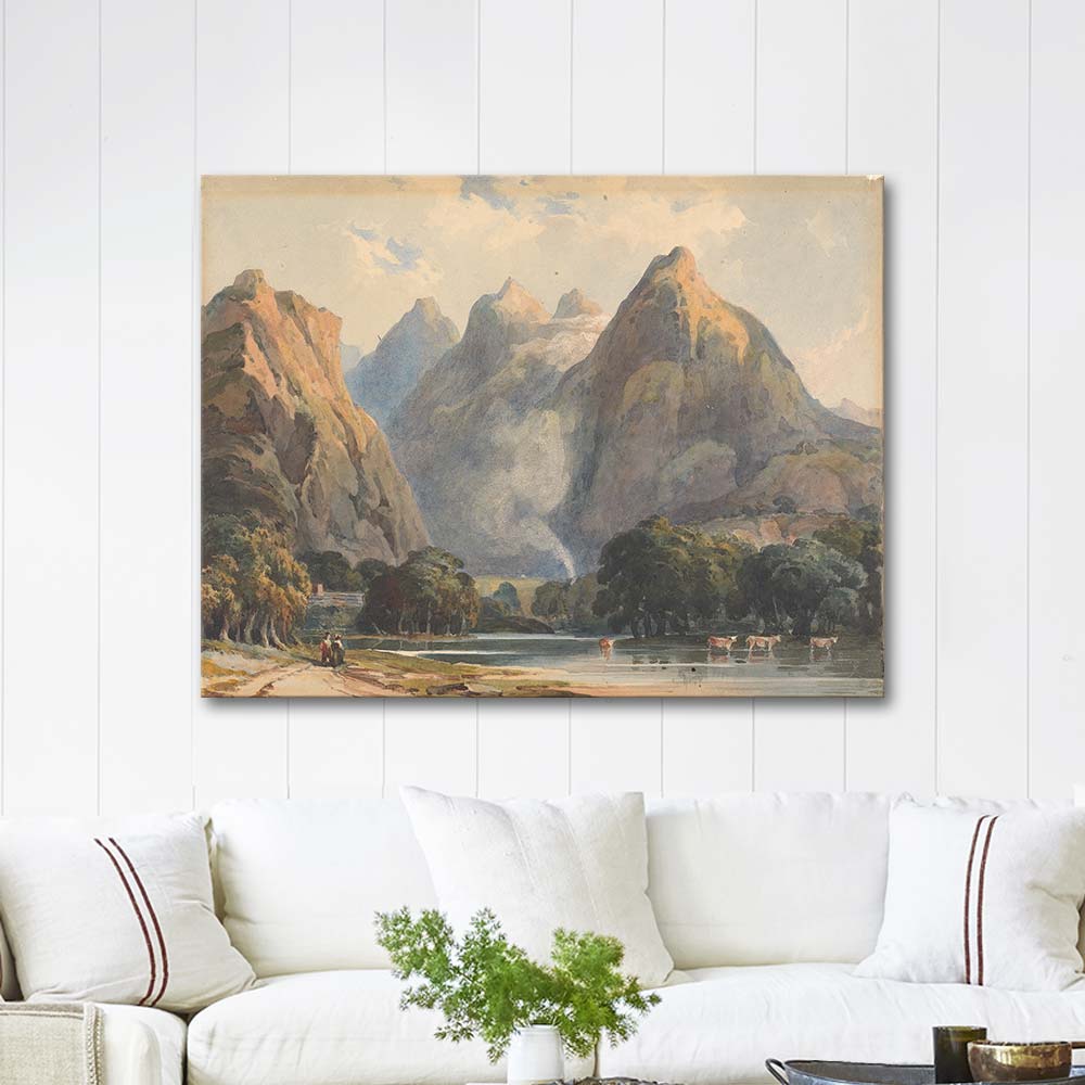 Thomas Sully Mountain Scene with Stream, Cows and Figures Art Print
