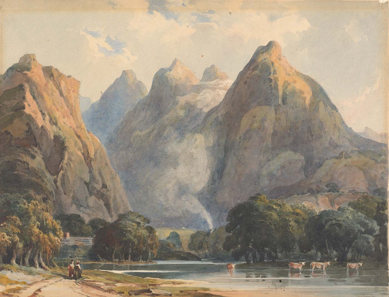 Thomas Sully Mountain Scene with Stream, Cows and Figures Art Print