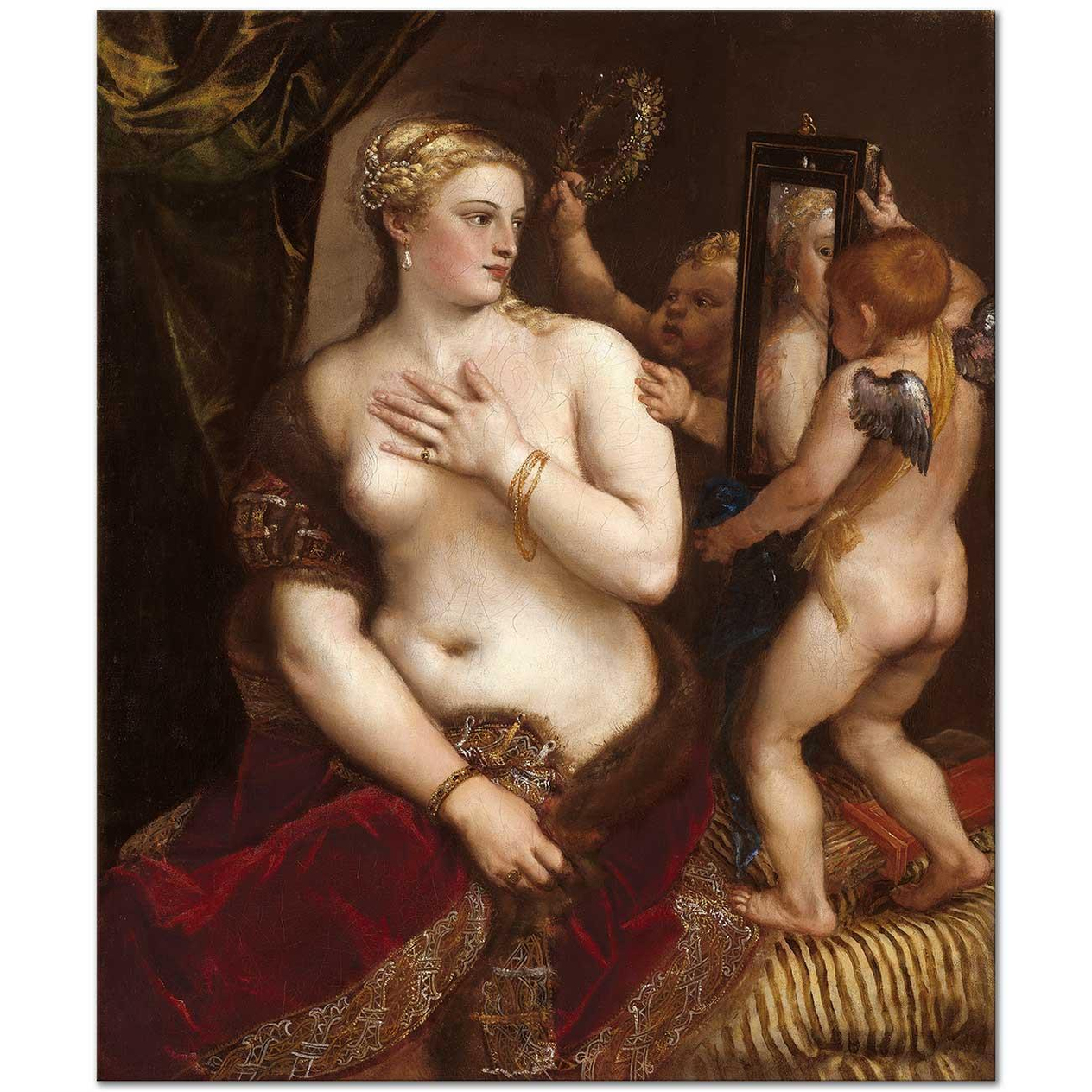 Titian Venus Ayna İle Kanvas Tablo