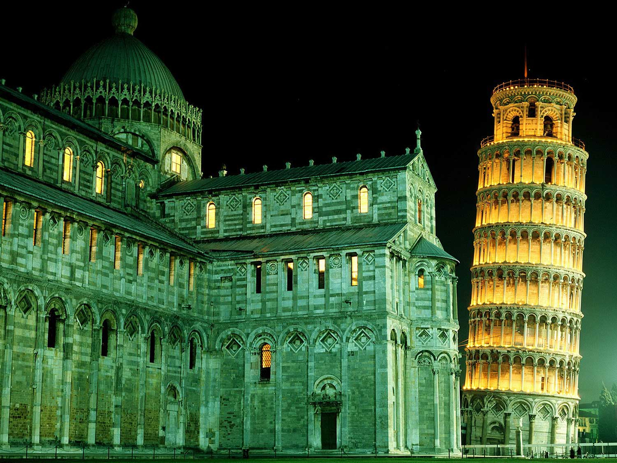 Pisa Kulesi Gece Vakti Kanvas Tablo