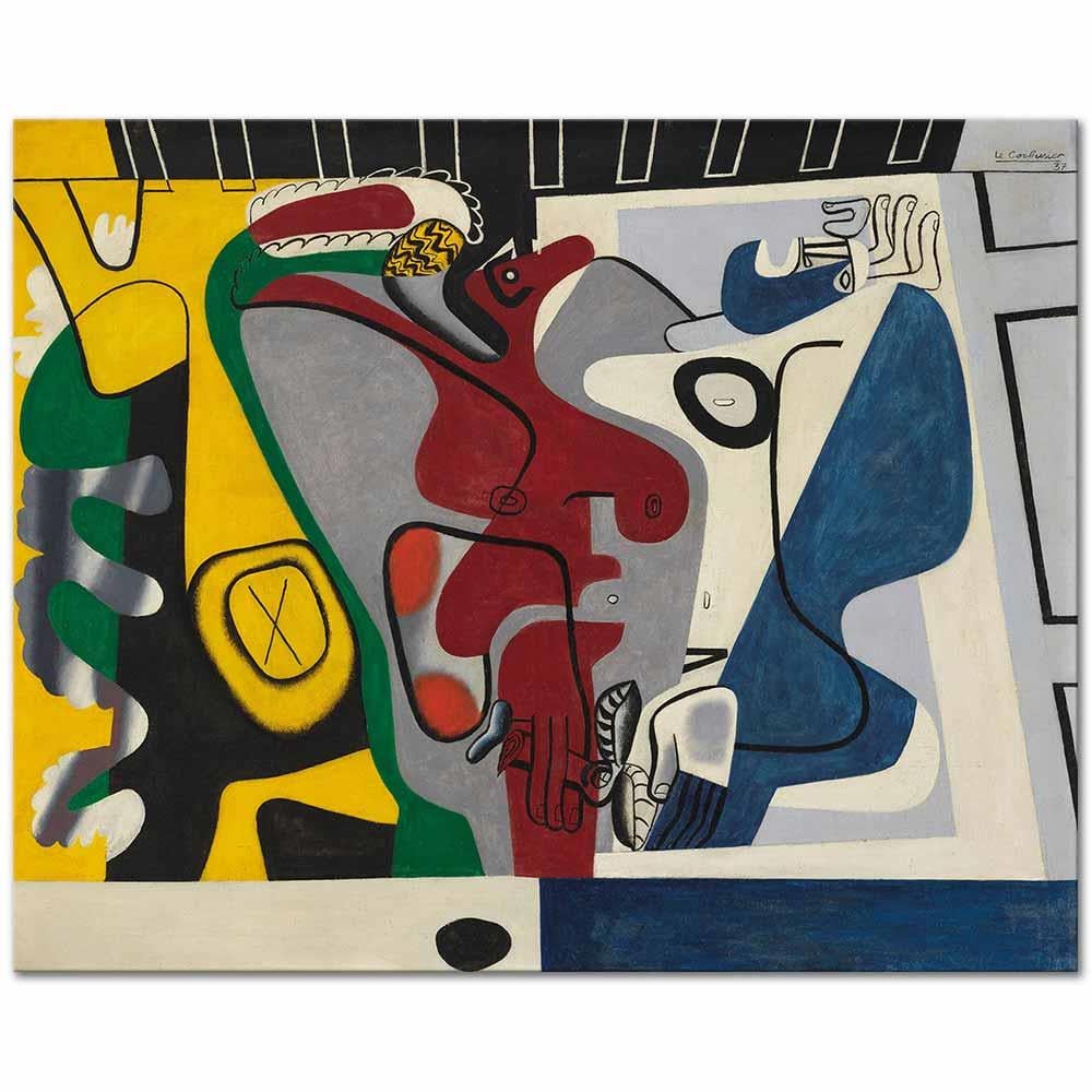 Le Corbusier Sarı Ağaç Gövdesi ile İki Figür Kanvas Tablo