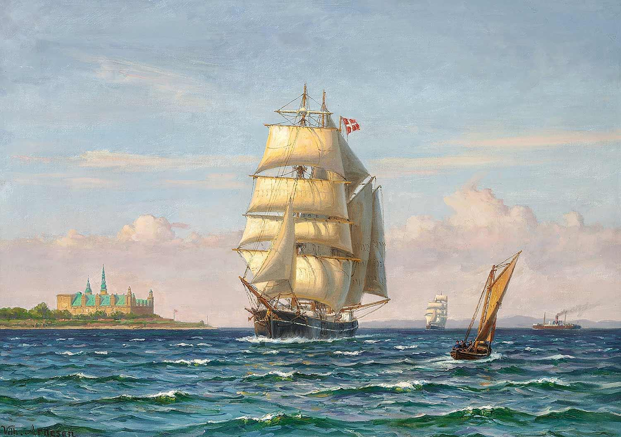 Vilhelm Karl Ferdinand Arnesen Sailing Ships off Kronborg Denmark Art Print