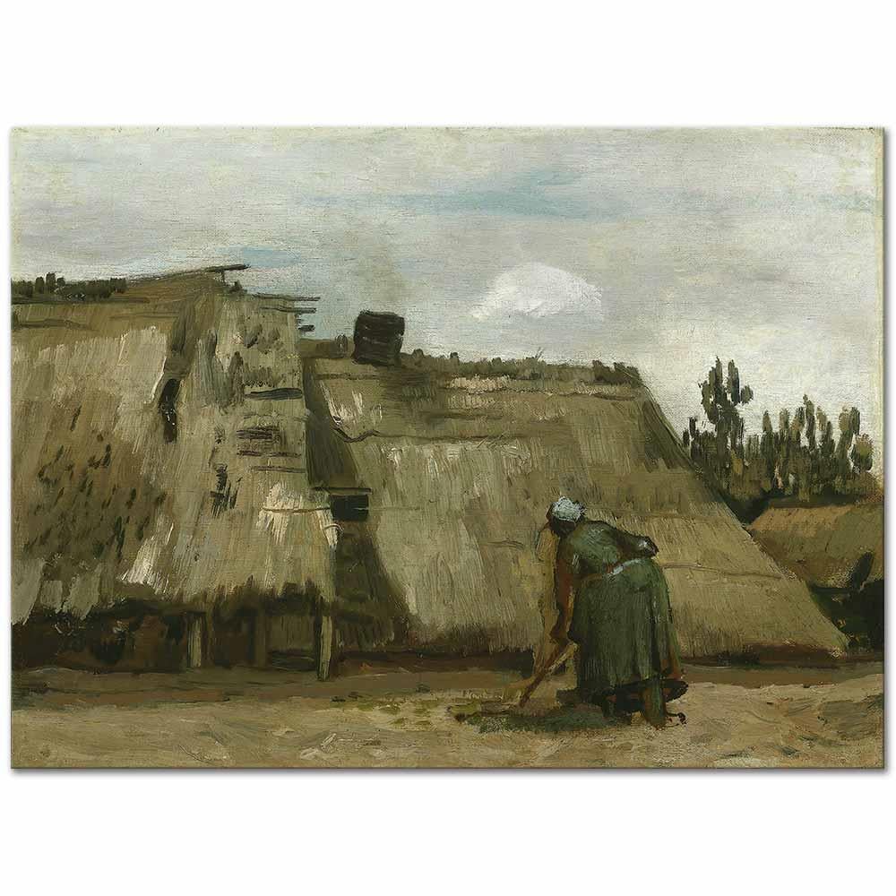 Vincent van Gogh Kulübesinin Önünü Kazan Köylü Kadın Kanvas Tablo