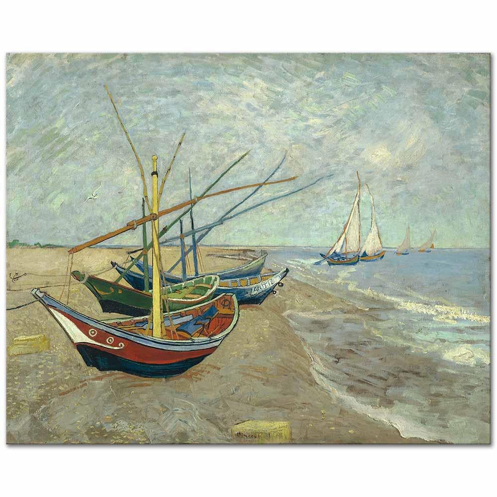 Vincent van Gogh Kıyıda Kayıklar Kanvas Tablo