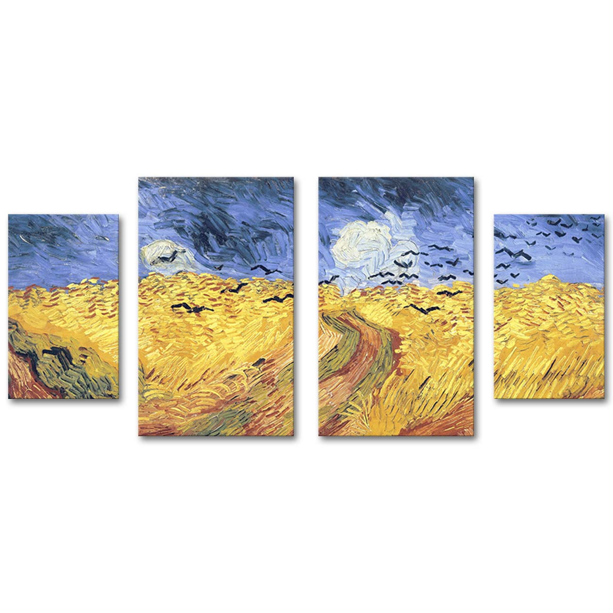 Vincent van Gogh Tarlada Kargalar 4 Parçalı Kanvas Tablo