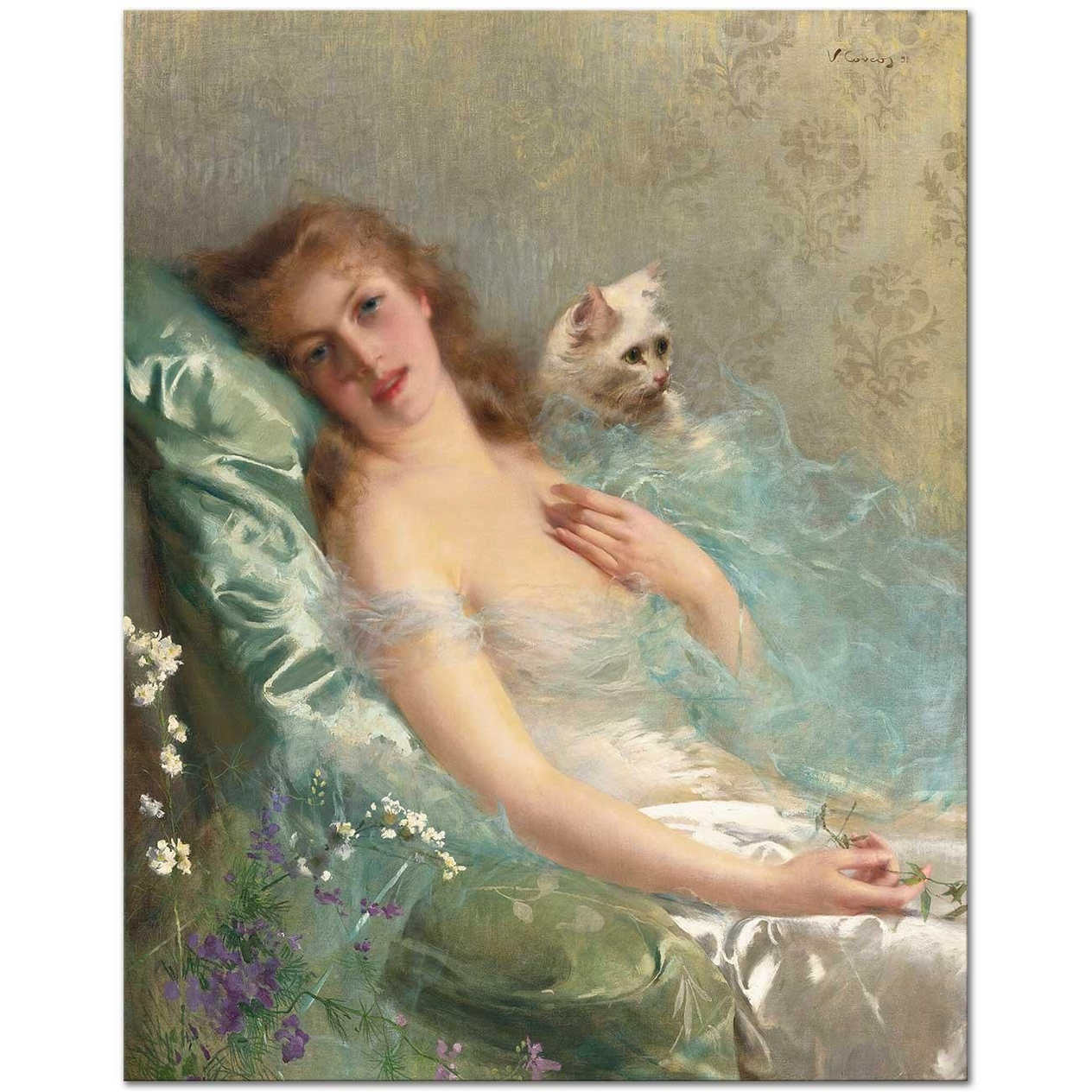 Vittorio Matteo Corcos Beyaz Kedi Kanvas Tablo
