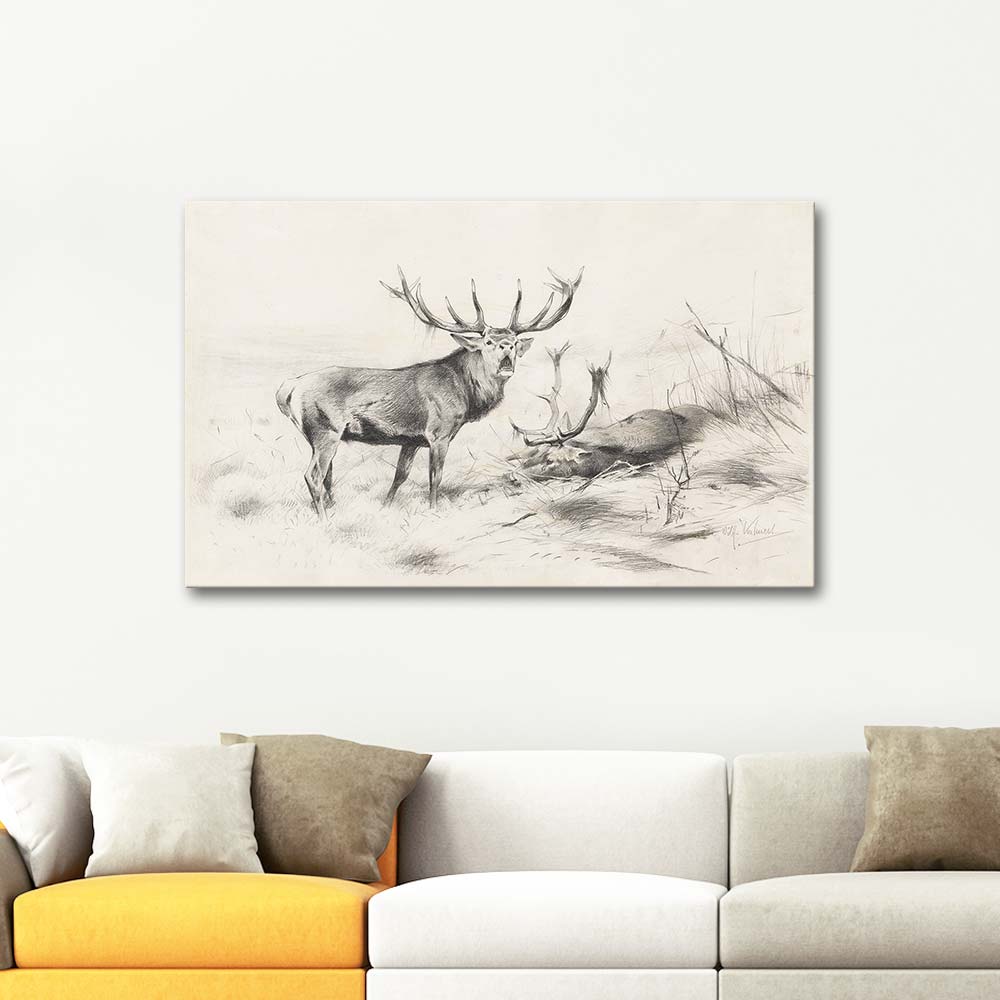 Wilhelm Kuhnert Besiegt (Rothirsche) Art Print