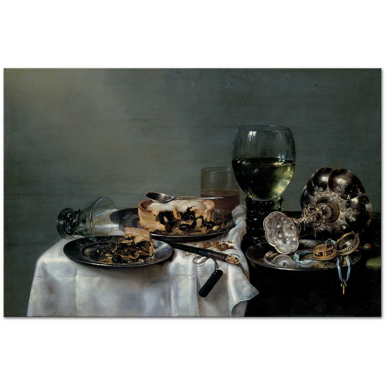 Willem Claesz Heda Böğürtlenli Çörek ile Kahvaltı Kanvas Tablo