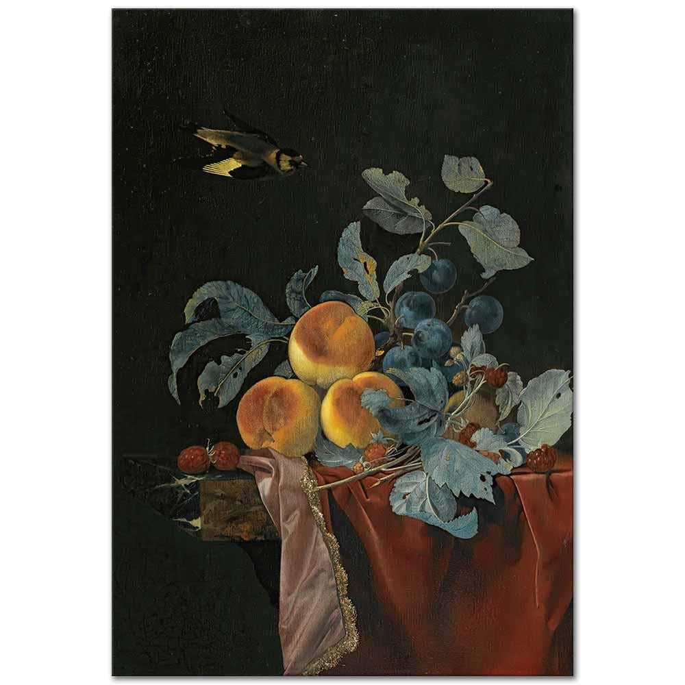 Willem van Aelst Şeftali, Ahududu ve Mürdüm Eriği ile Natürmort Kanvas Tablo