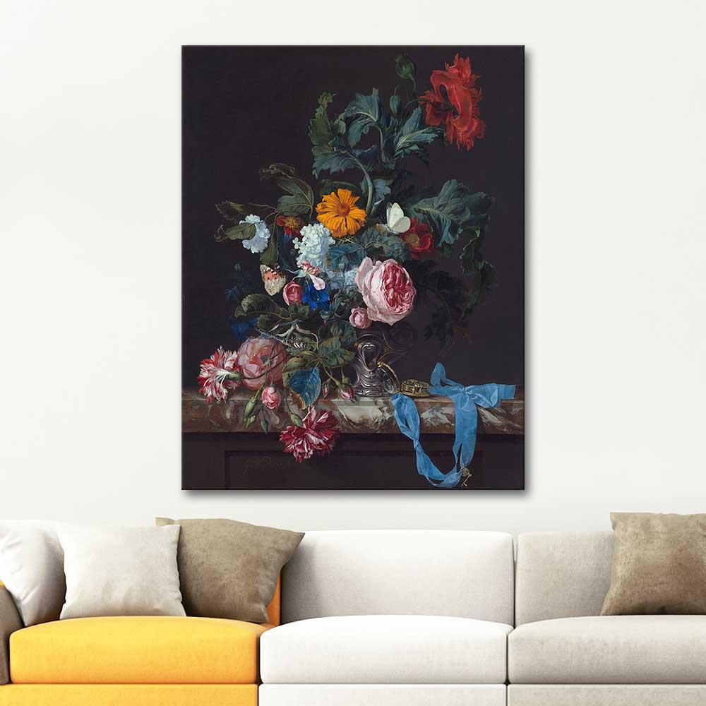 Willem van Aelst Flower Still Life with a Timepiece Art Print