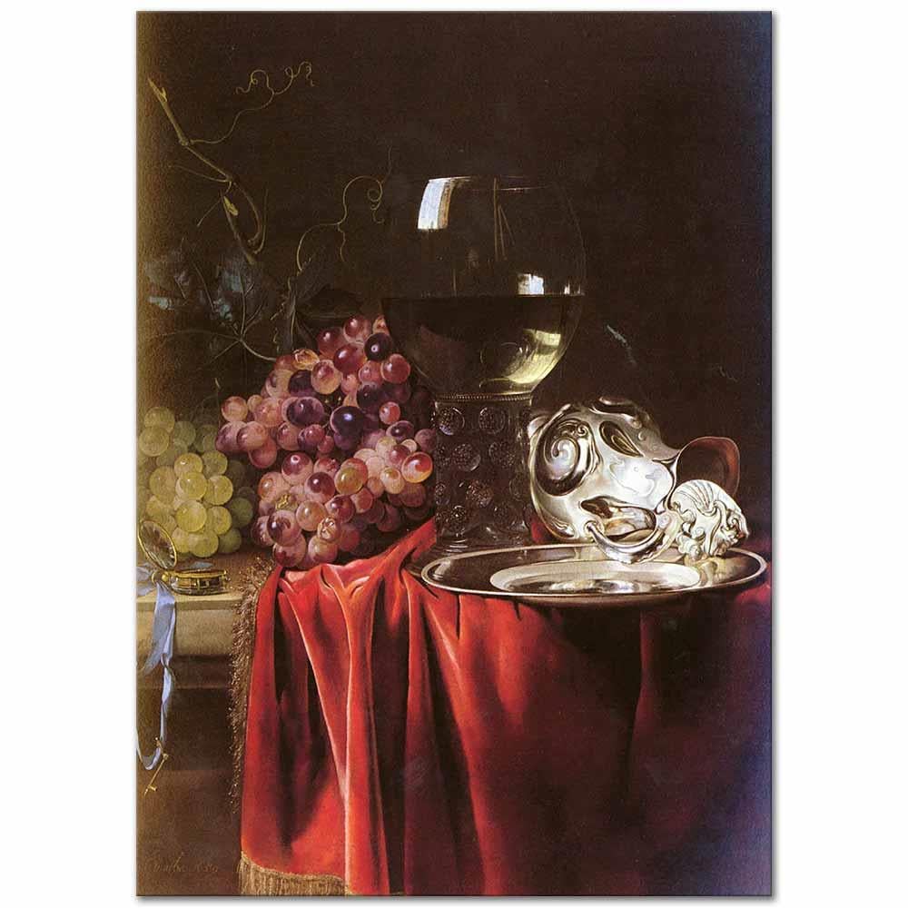 Willem van Aelst Gümüş Tabak Kadeh ve Taslı Natürmort Kanvas Tablo