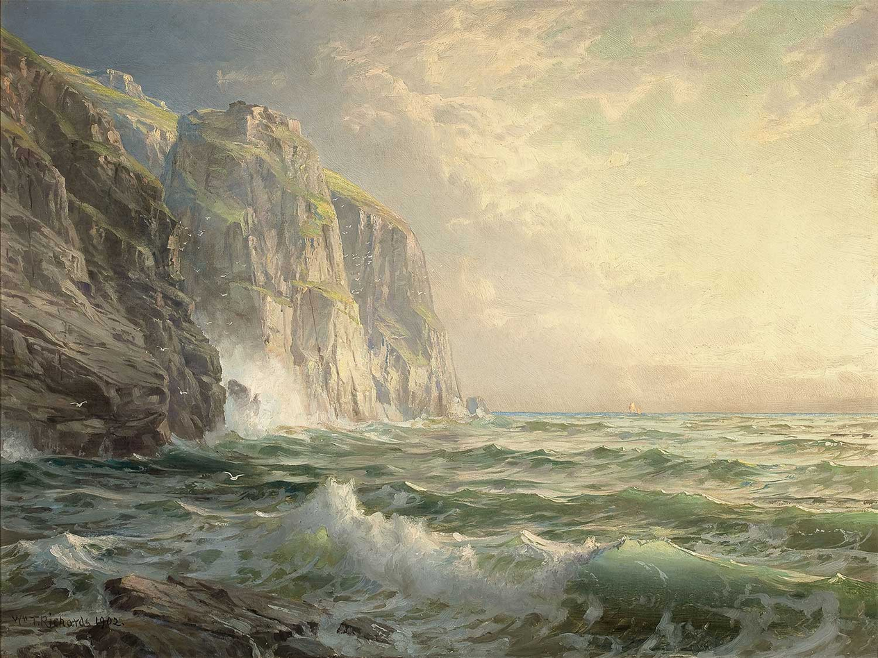 William Trost Richards Rocky Cliff with Stormy Sea, Cornwall Art Print