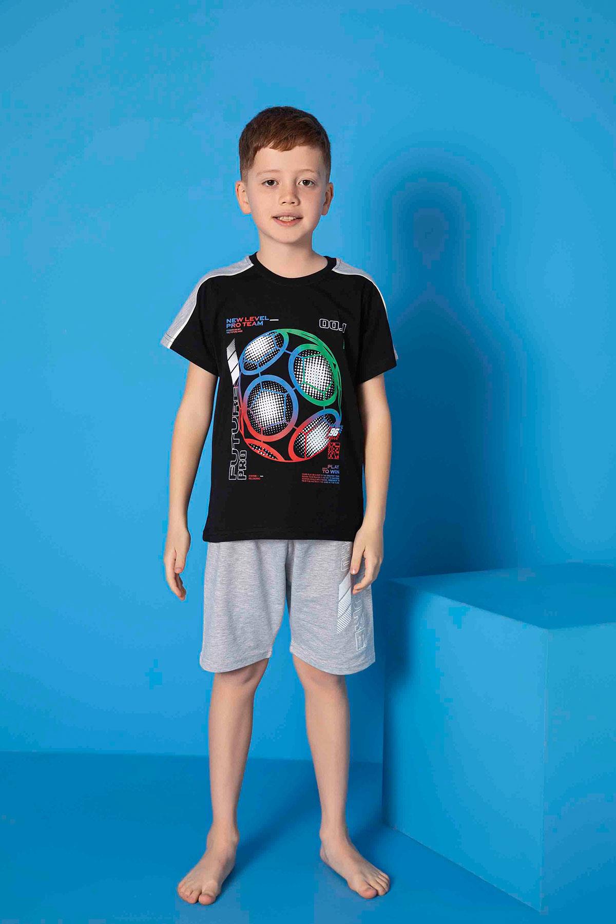 Erkek Çocuk Penye Kısa Kollu Kaprili Pijama Takımı | Lacivert 3664