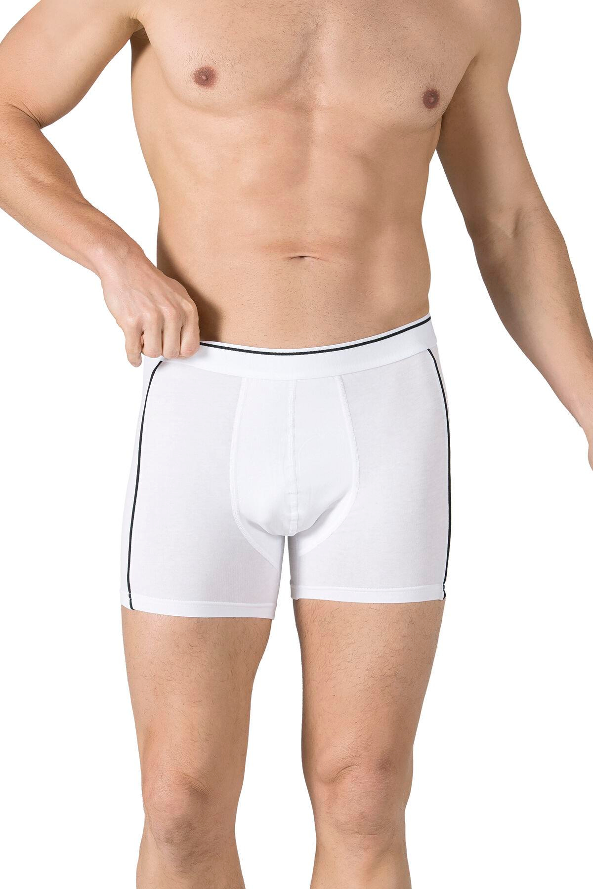 Erkek Penye Likralı Pamuklu Boxer | Beyaz K11314
