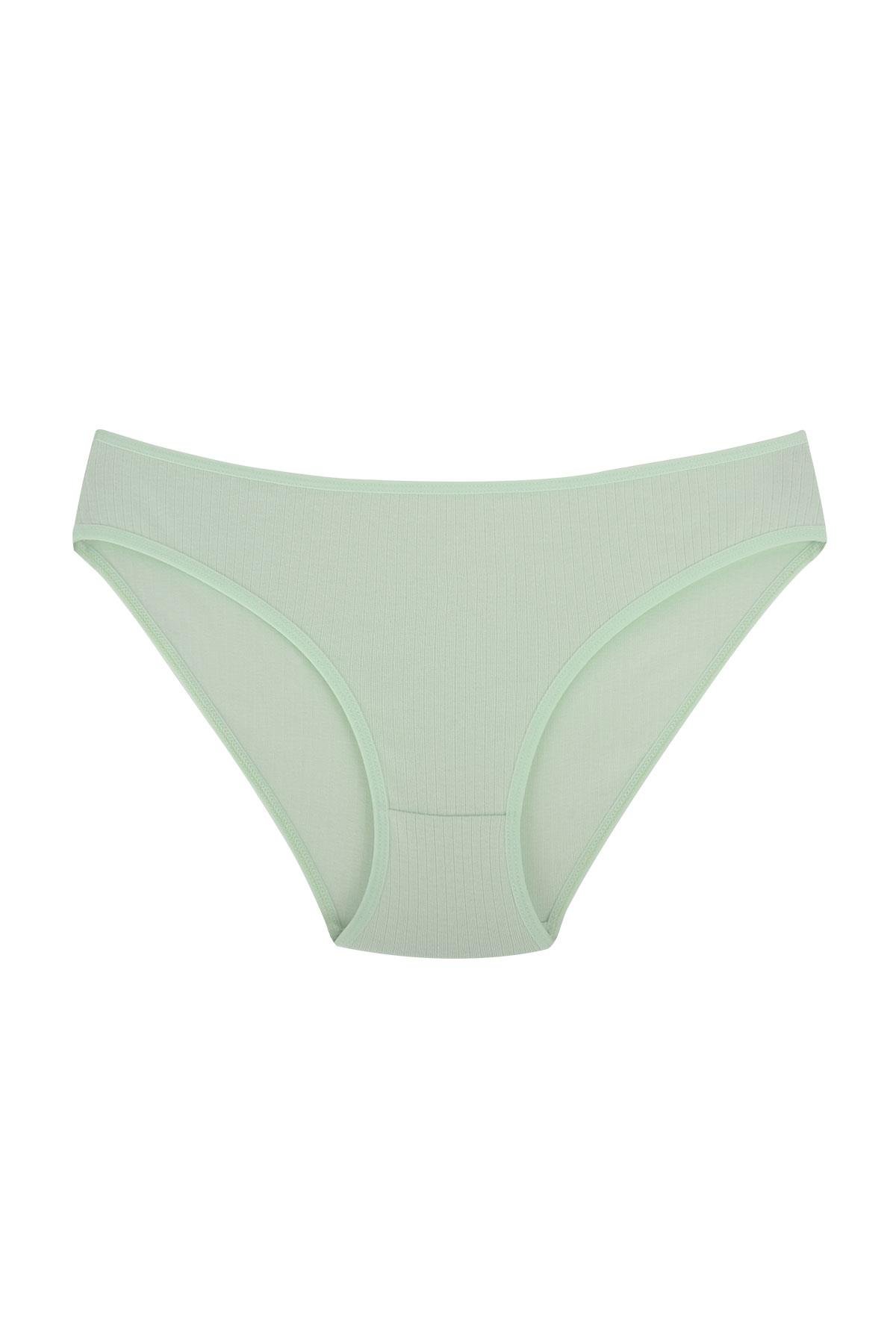 Fitilli Ribana Pamuklu Esnek Rahat Slip Bikini Külot | Açık Yeşil 26000