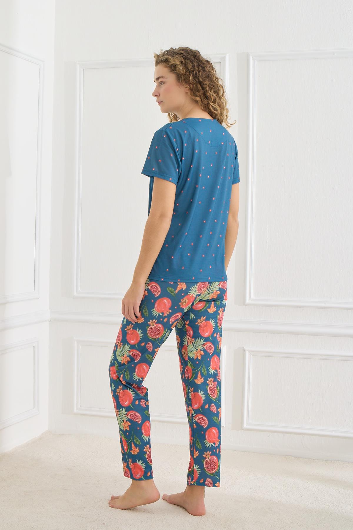 Kadın Likralı Süprem Bisiklet Yaka Pijama Takım | 70109-927