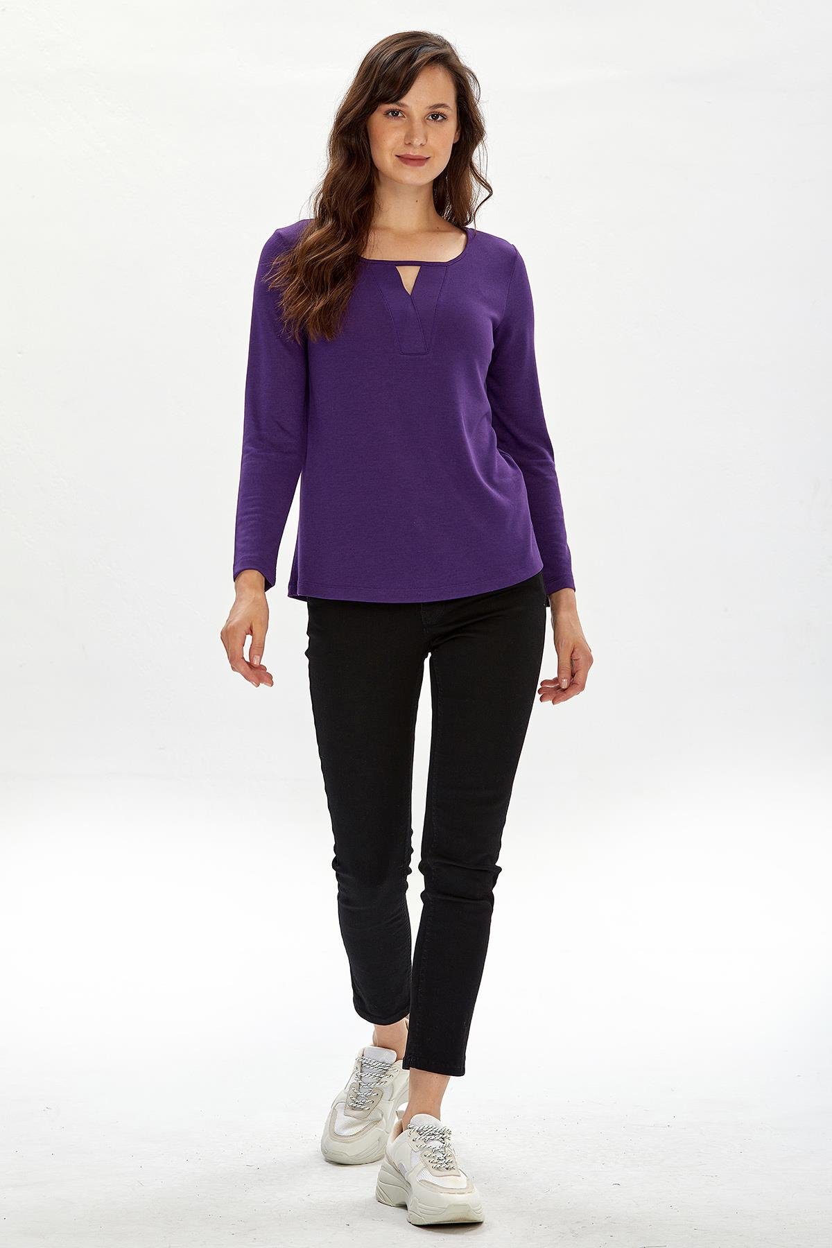 Cut Out Yaka Uzun Kol Bluz 234-1010