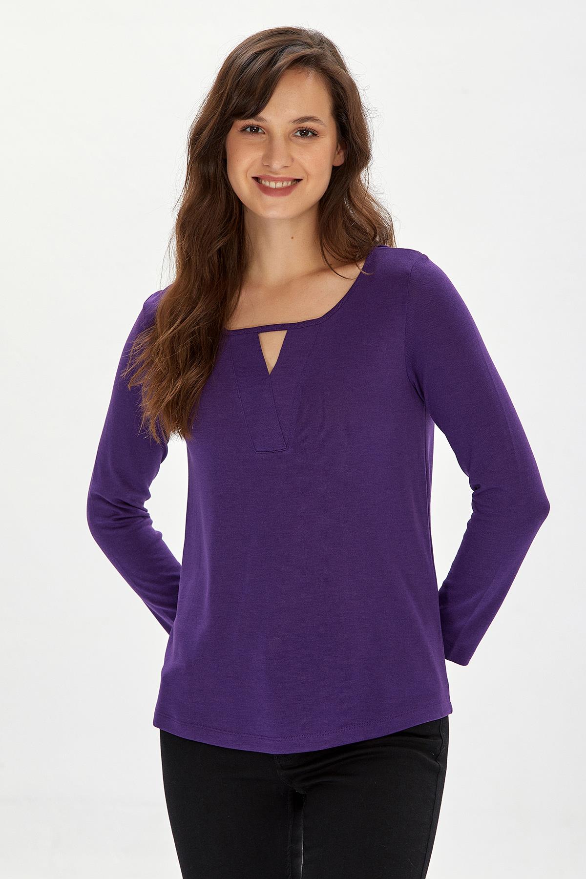 Cut Out Yaka Uzun Kol Bluz 234-1010