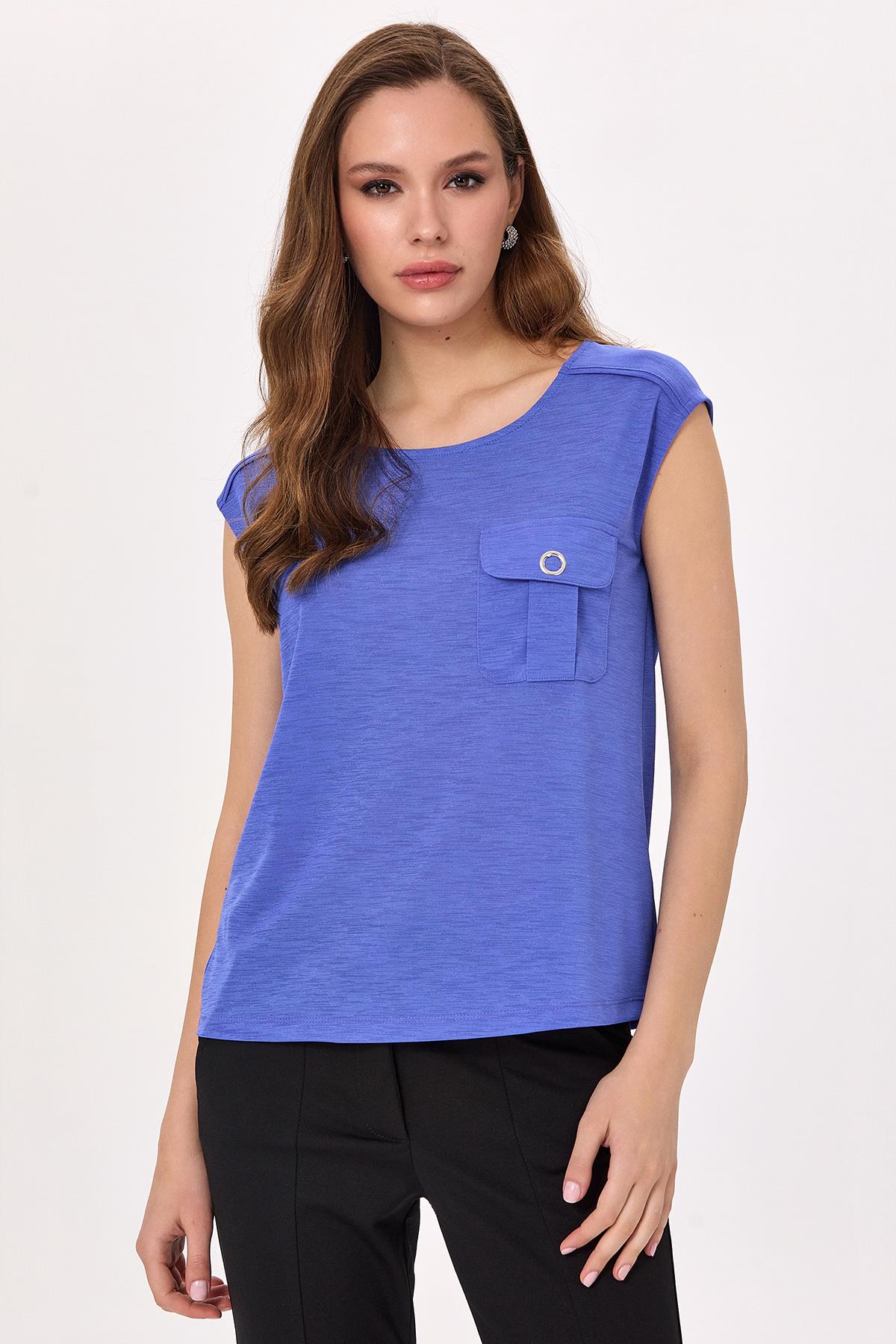 Yuvarlak Yaka Cep Detaylı Bluz 025-1018