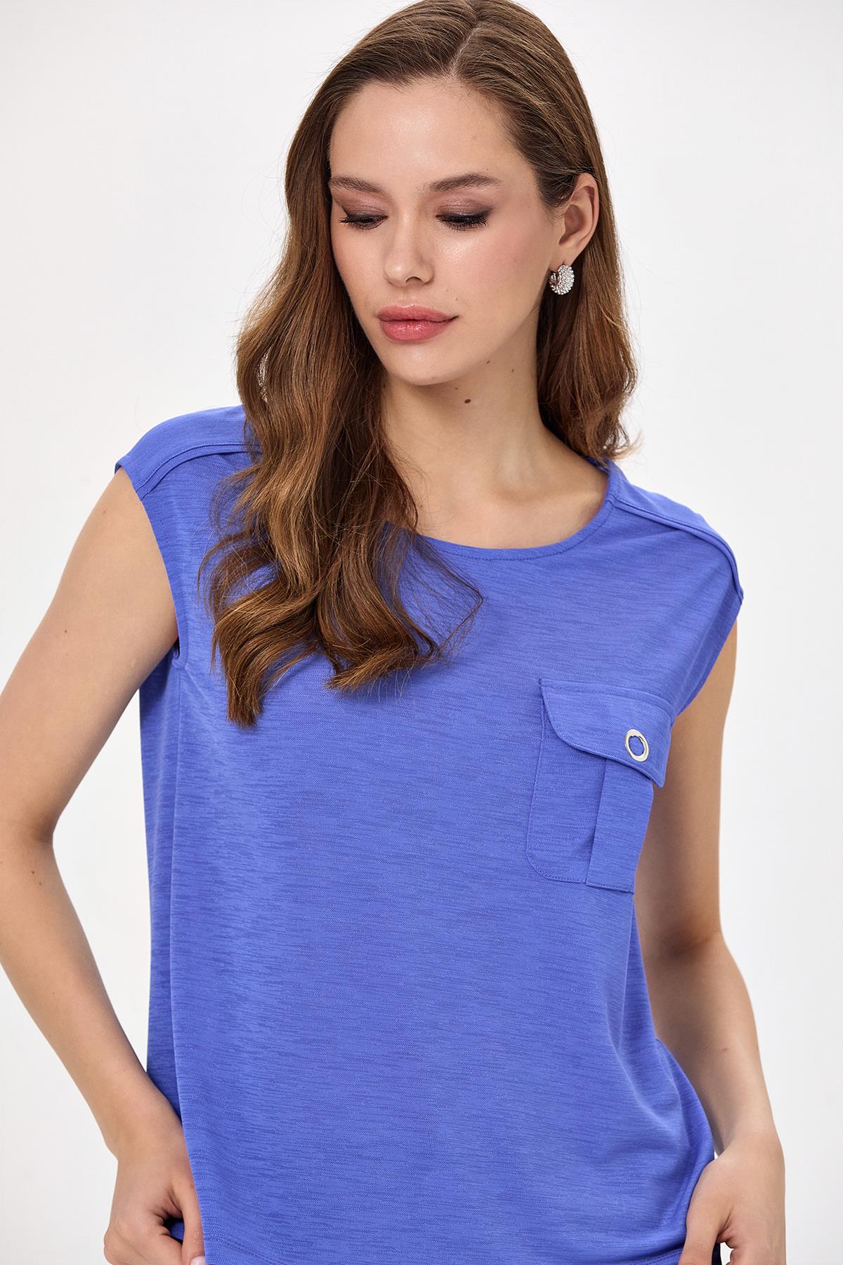 Yuvarlak Yaka Cep Detaylı Bluz 025-1018