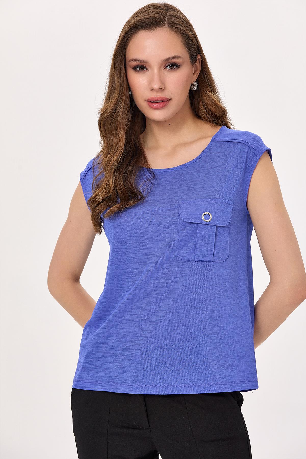 Yuvarlak Yaka Cep Detaylı Bluz 025-1018