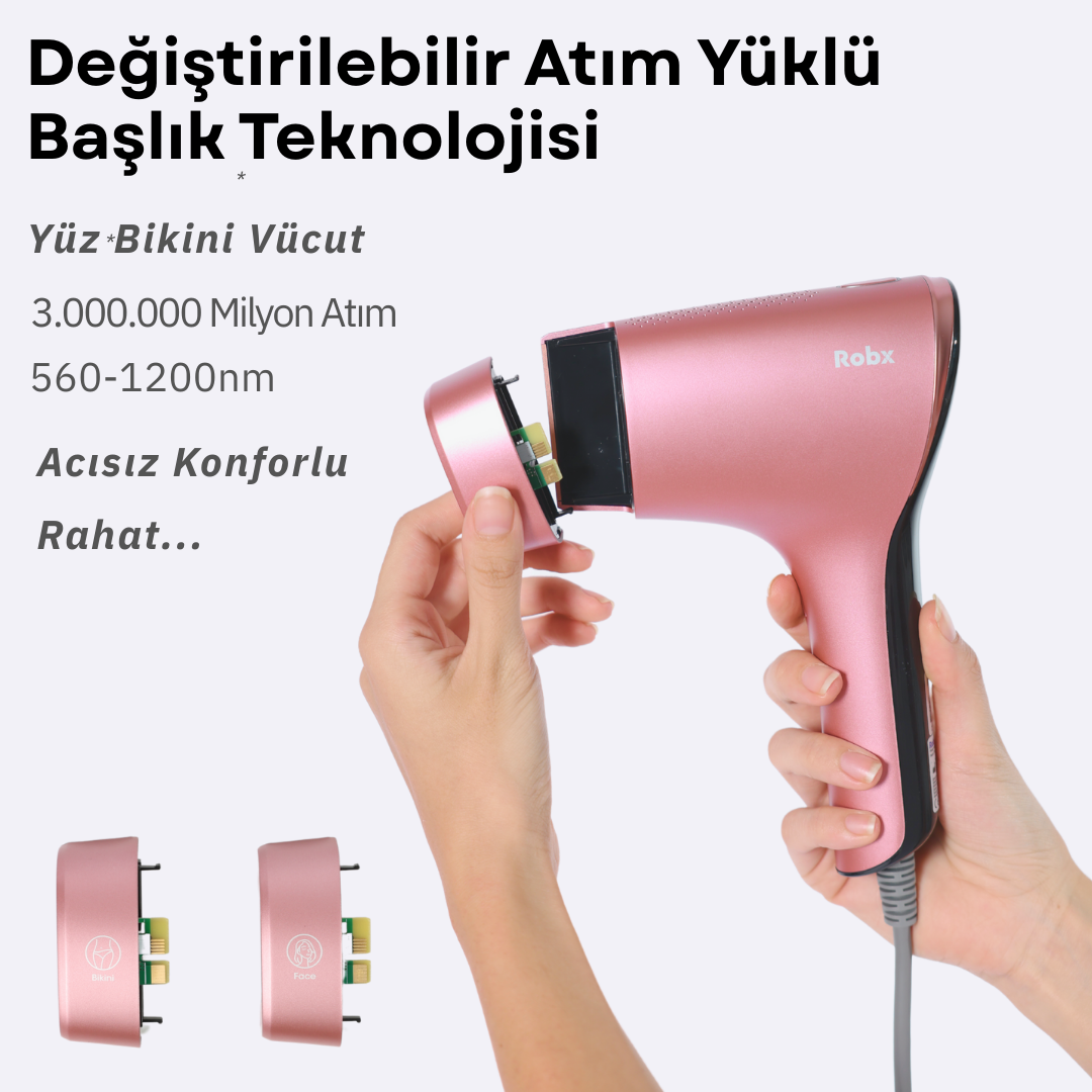 Robx A05 Ipl 3 Milyon Atım Akıllı Cilt Tanıma Ultra Seri Atım 3 Başlık Vücut Yüz Bikini Ipl Cihaz 