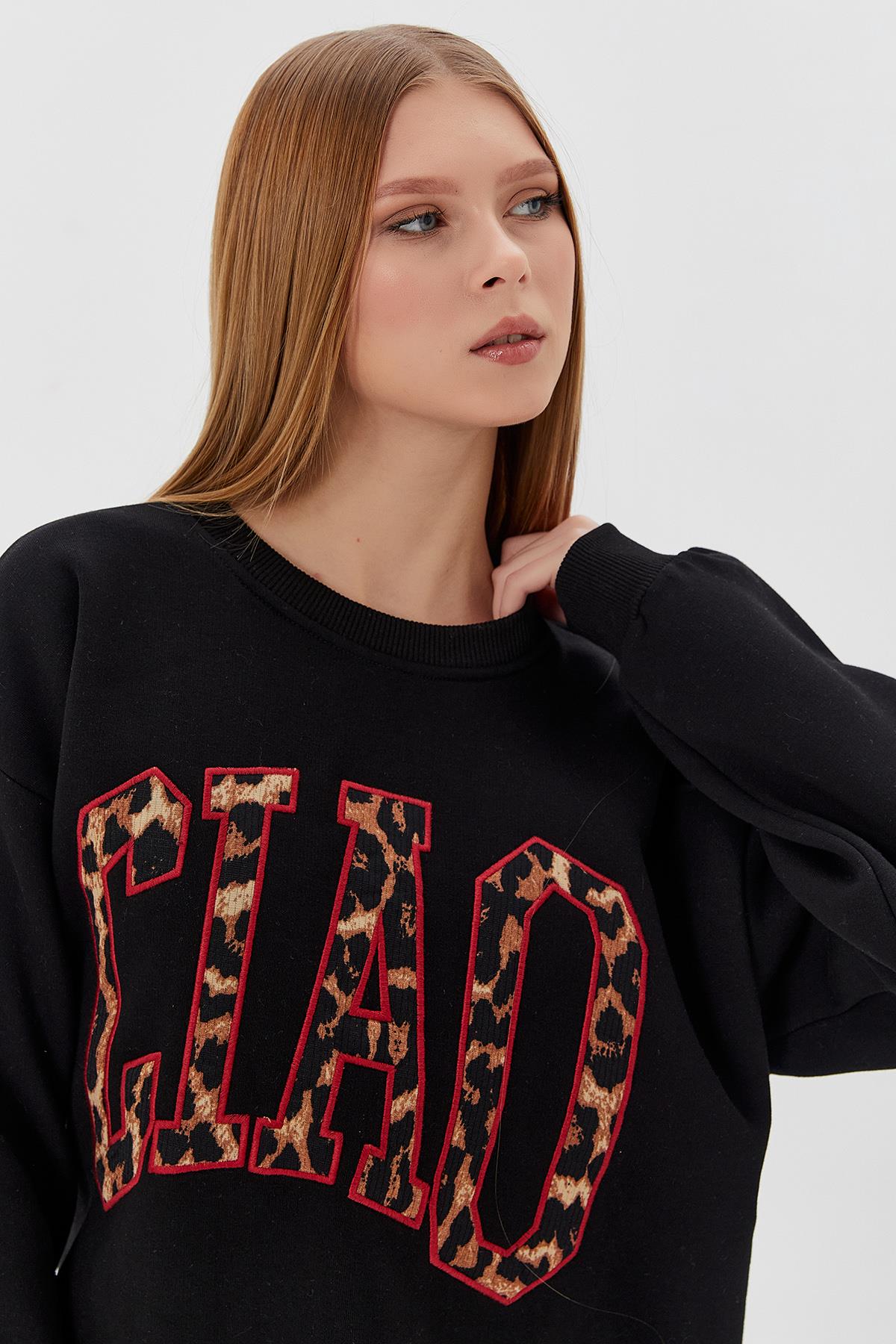 CIAO Leopar Baskılı Sweatshirt SIYAH