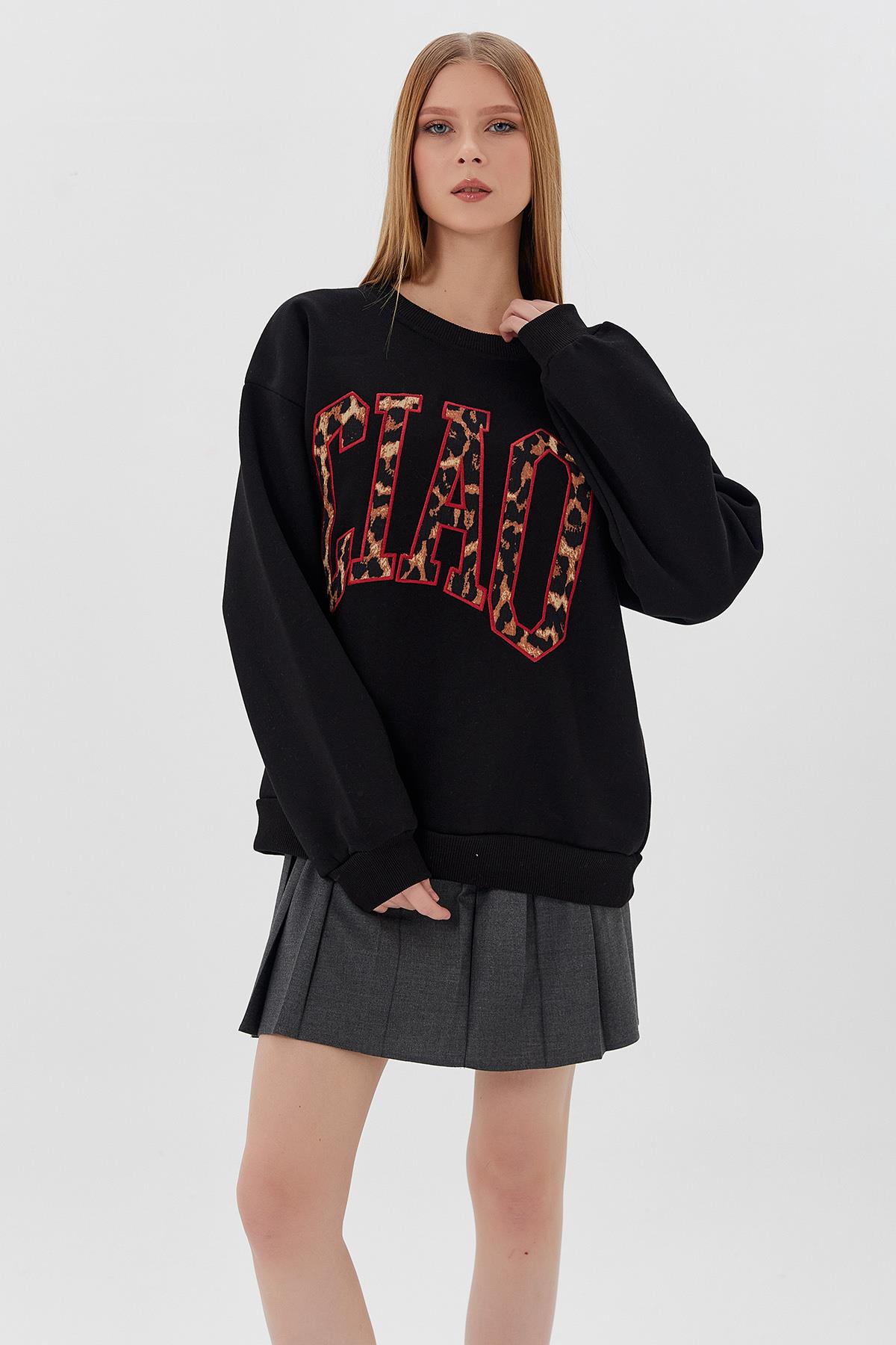 CIAO Leopar Baskılı Sweatshirt SIYAH