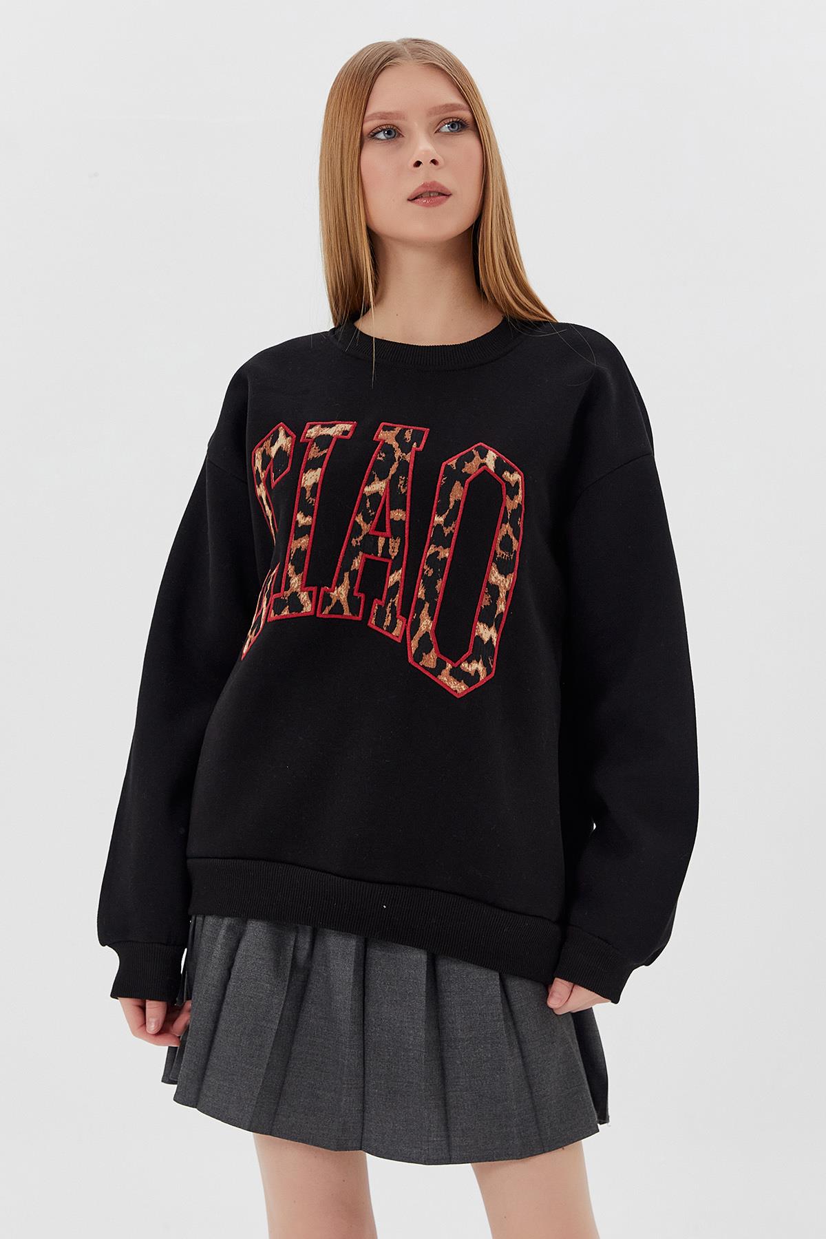 CIAO Leopar Baskılı Sweatshirt SIYAH