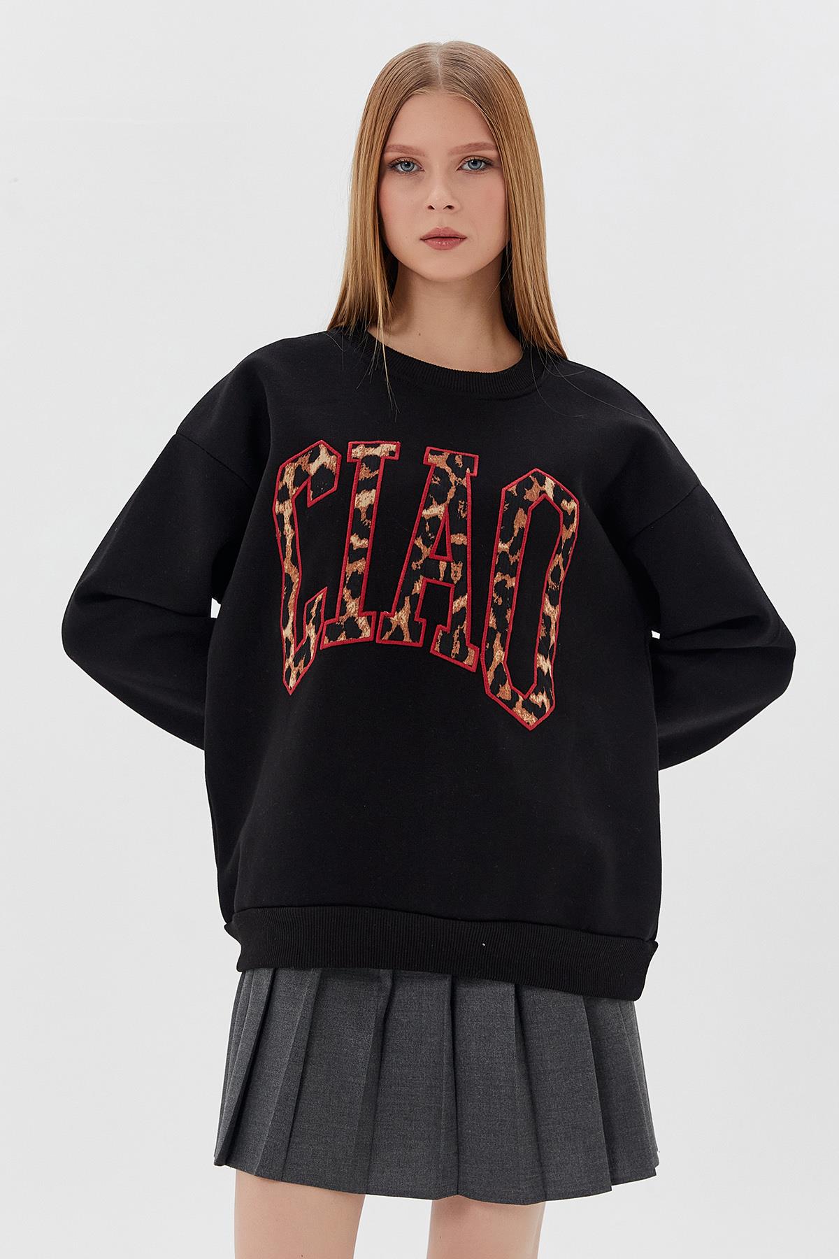 CIAO Leopar Baskılı Sweatshirt SIYAH