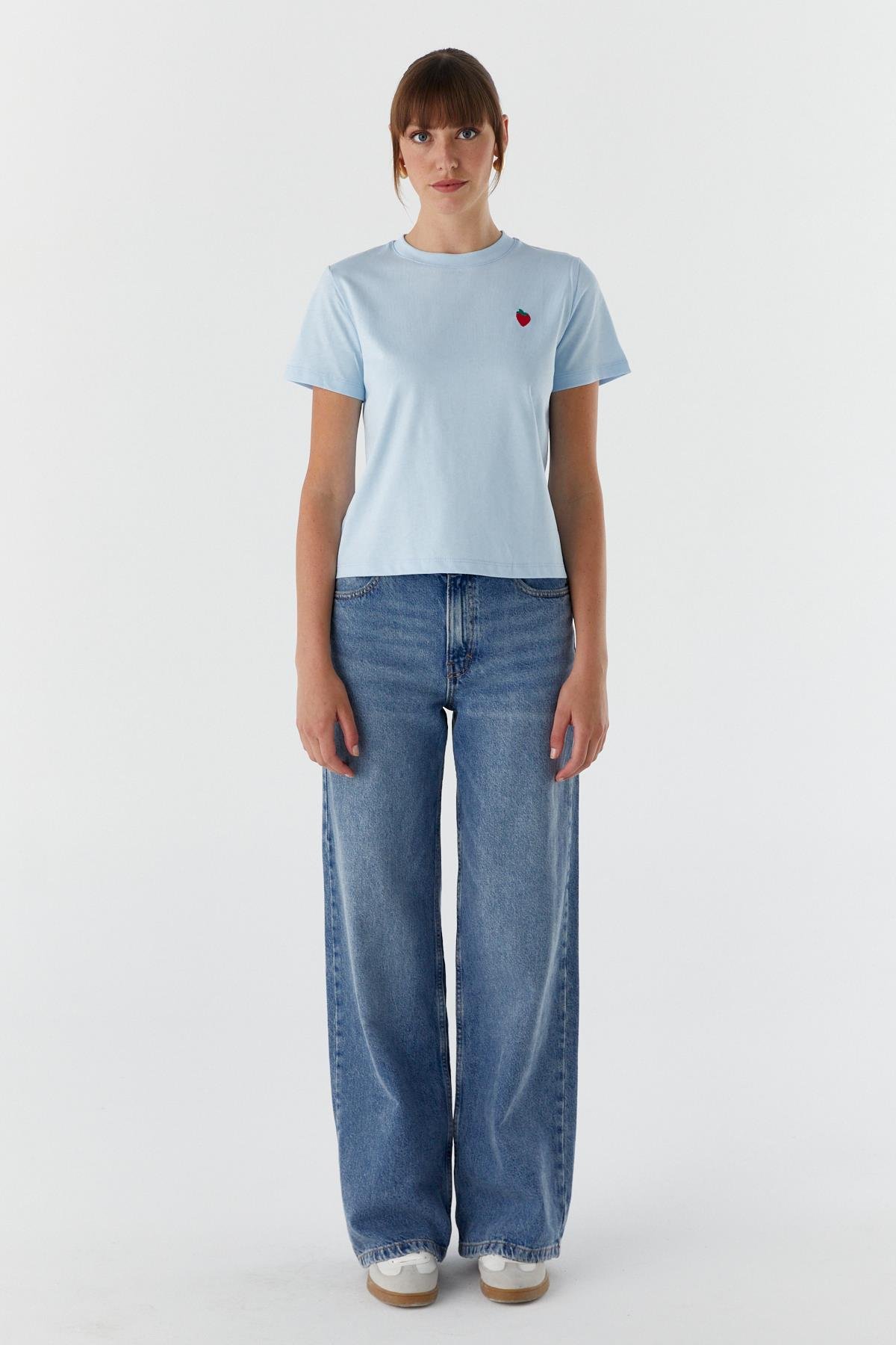 Çilek Baskılı Tshirt MAVI