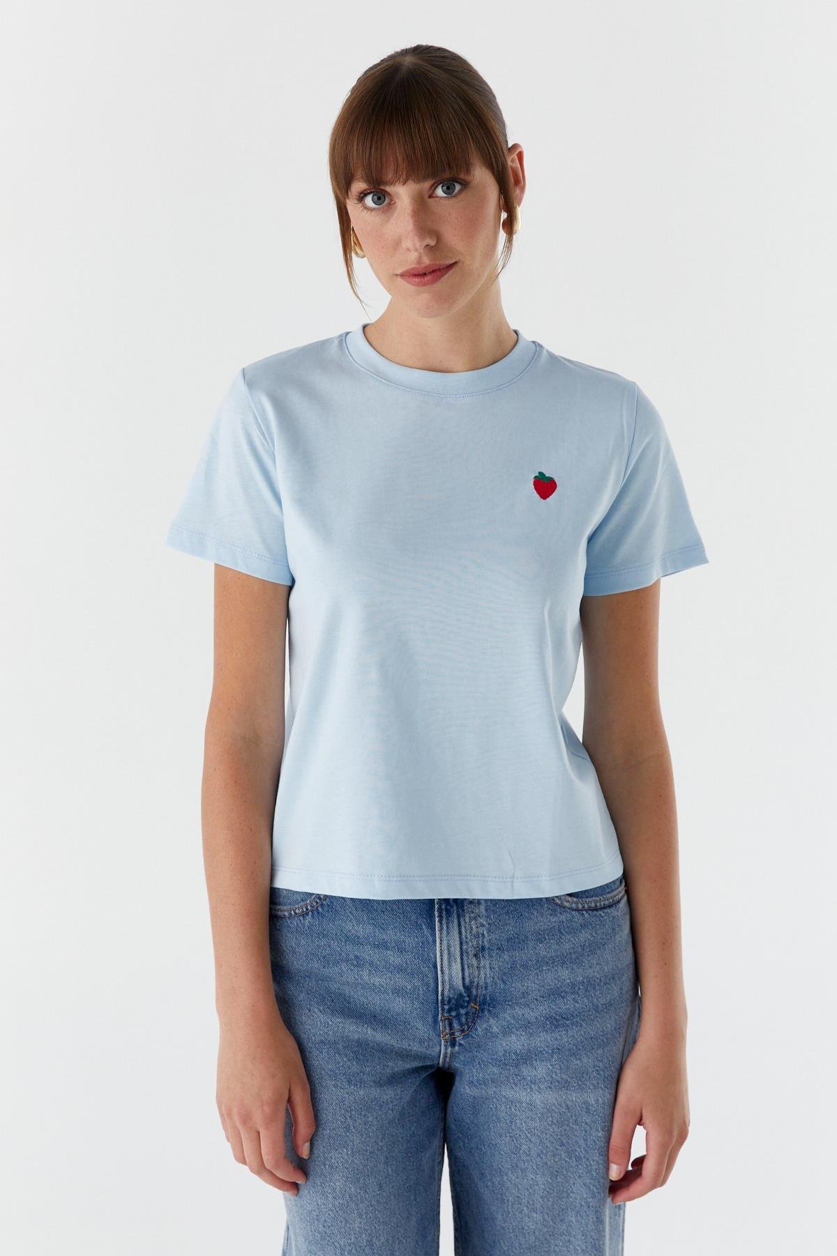 Çilek Baskılı Tshirt MAVI