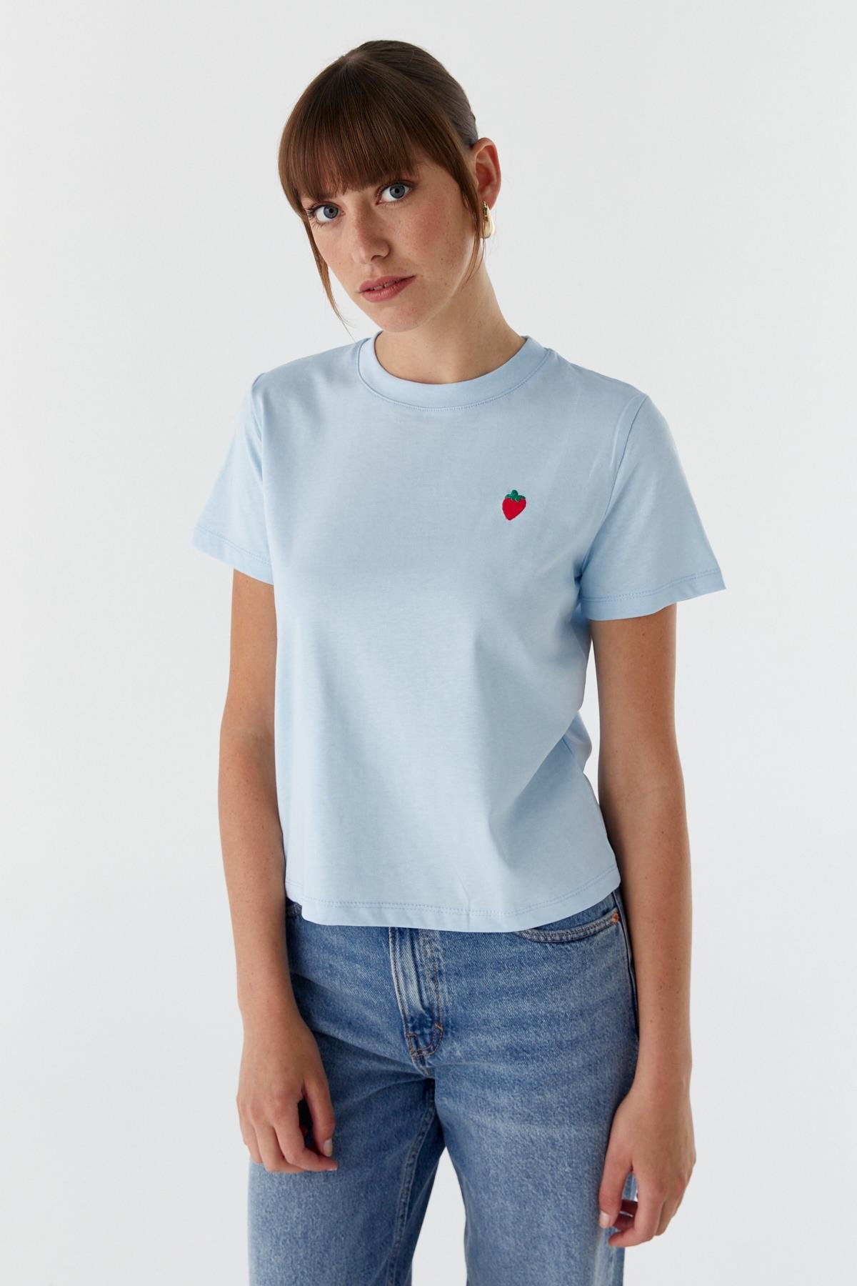 Çilek Baskılı Tshirt MAVI