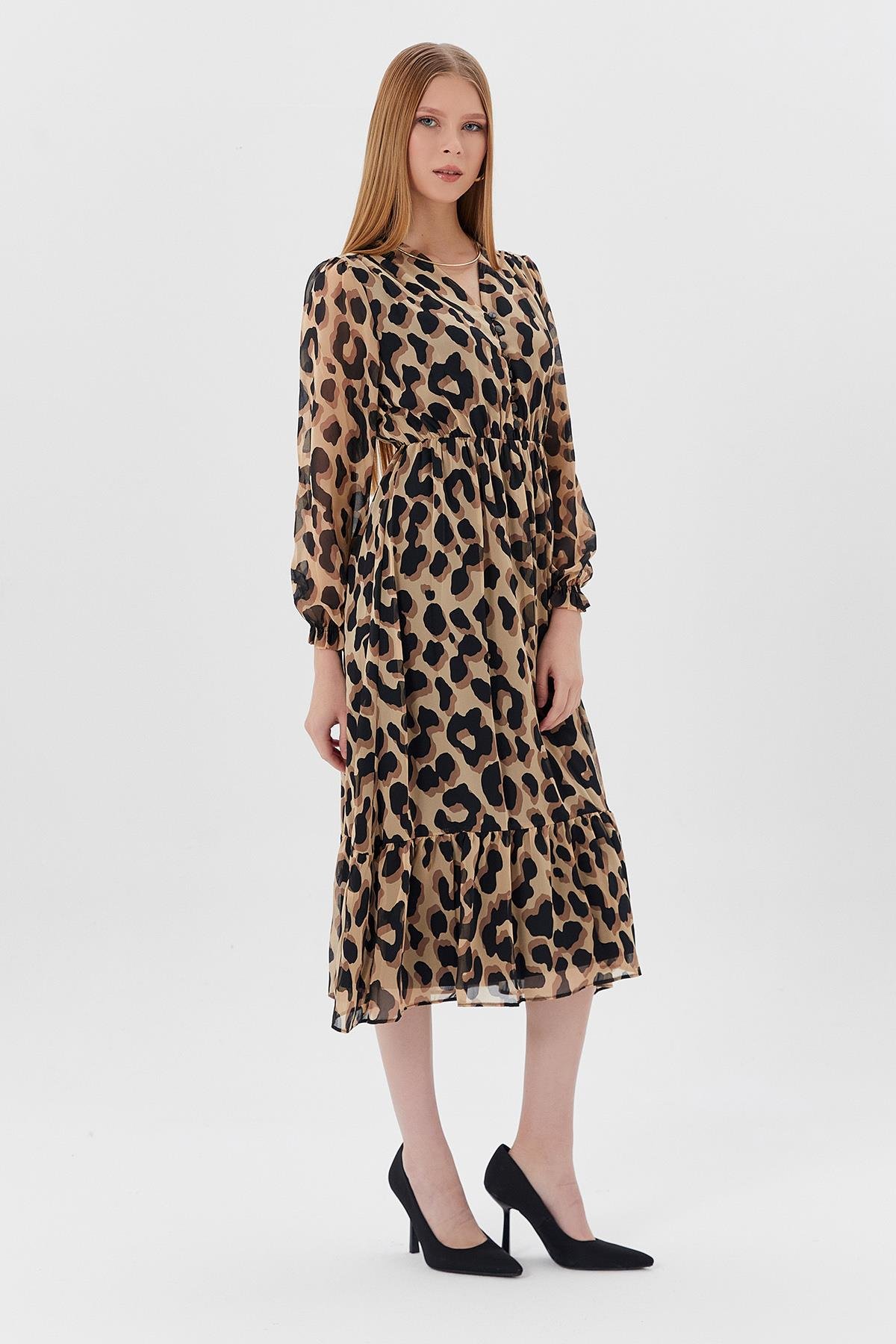 Desenli Tül Elbise LEOPAR