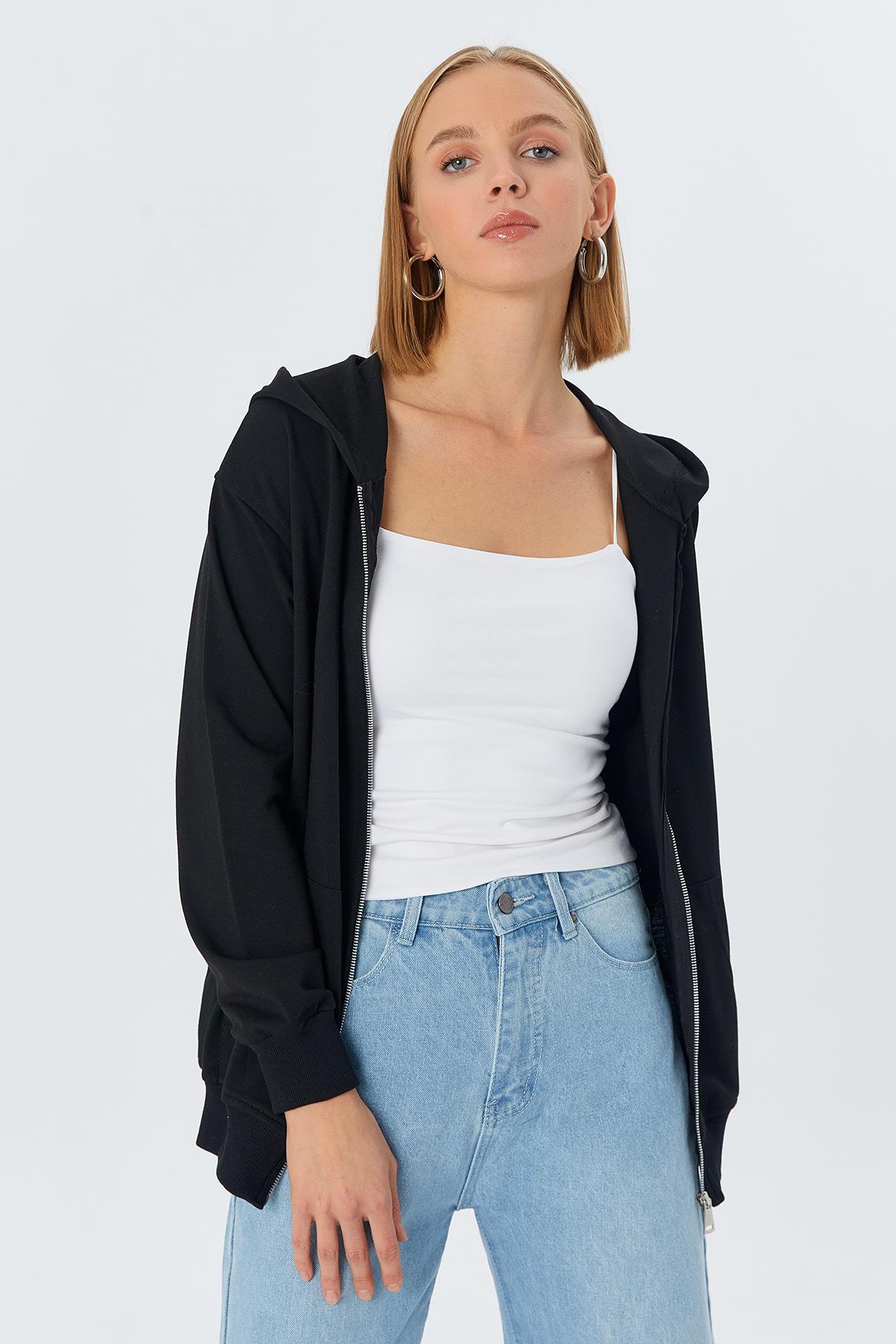 Fermuarlı Sweatshirt SIYAH