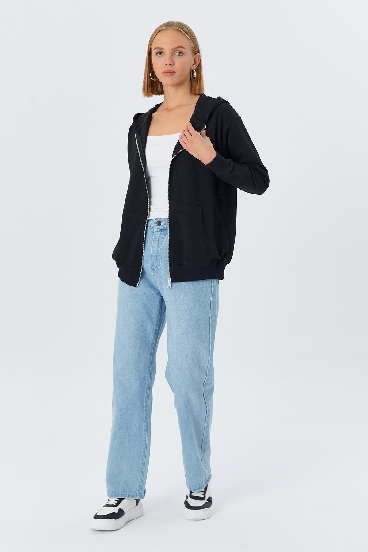Fermuarlı Sweatshirt SIYAH