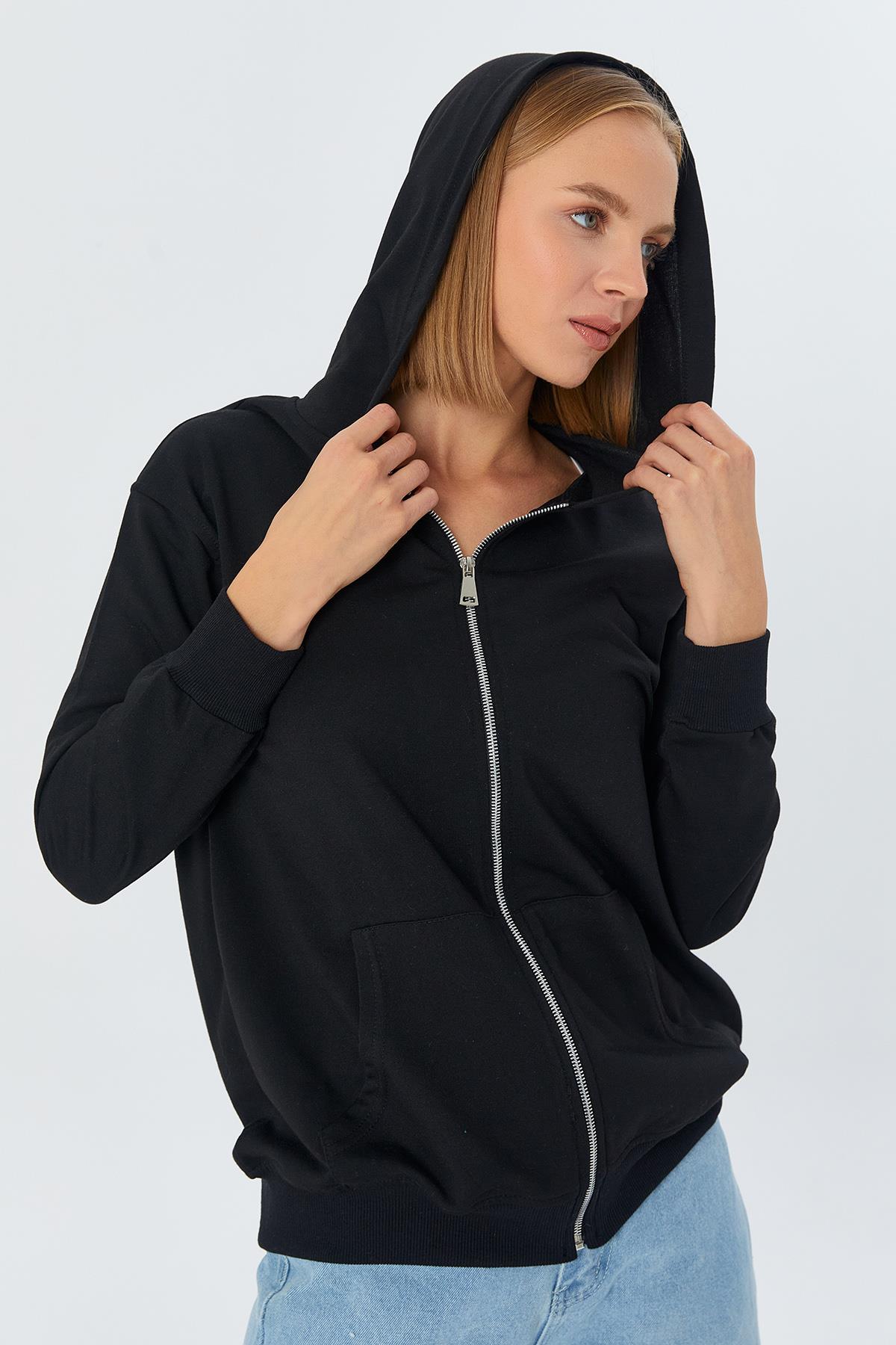 Fermuarlı Sweatshirt SIYAH