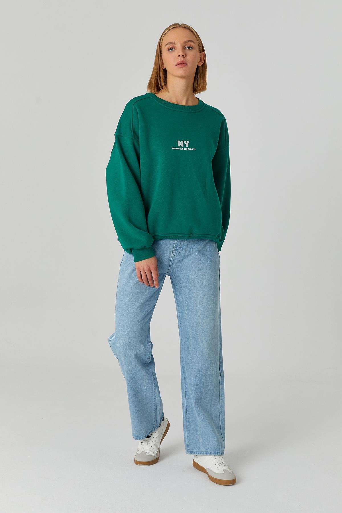 Kabartma Baskılı Sweatshirt BENETTON GREEN