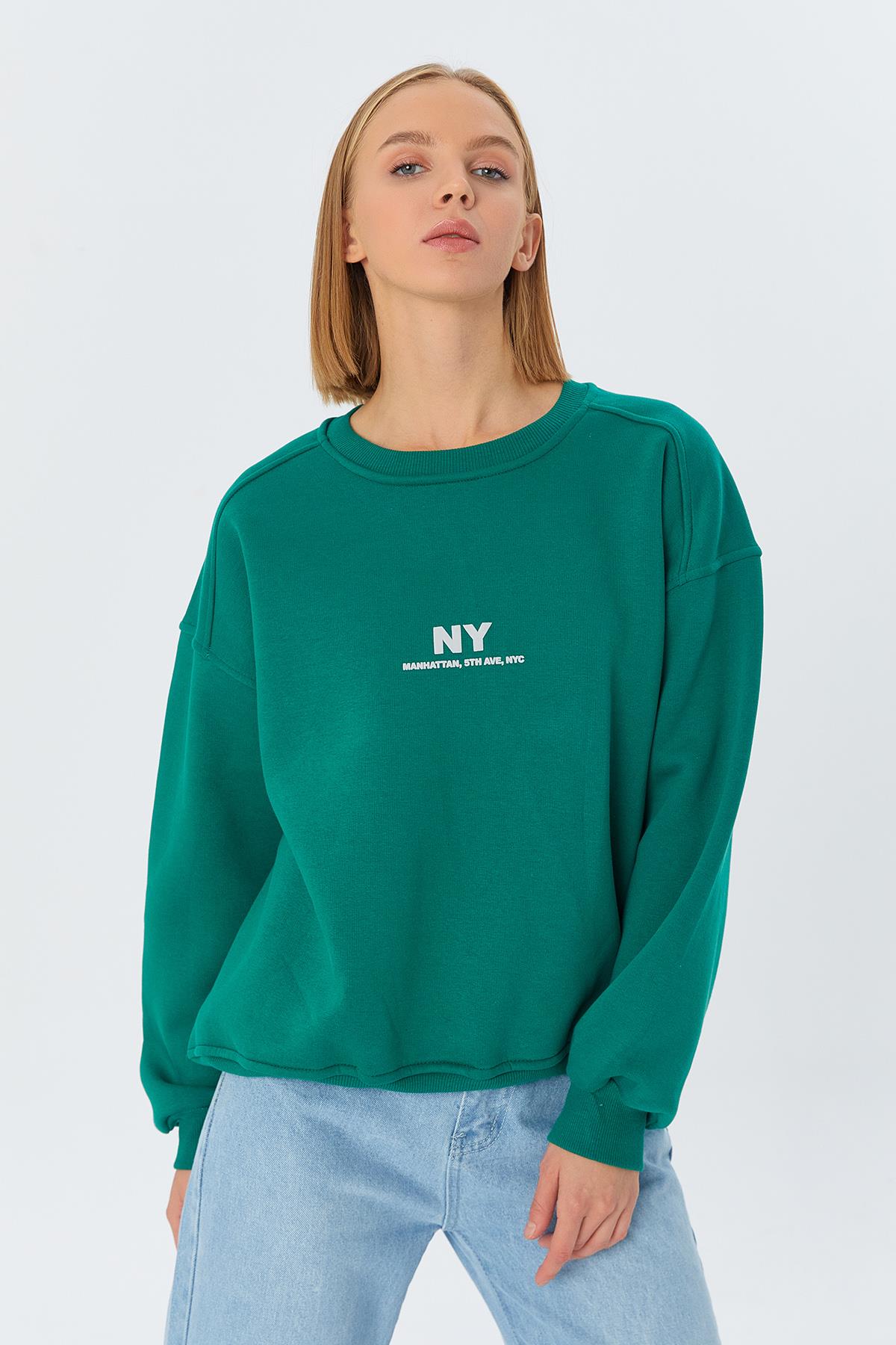 Kabartma Baskılı Sweatshirt BENETTON GREEN