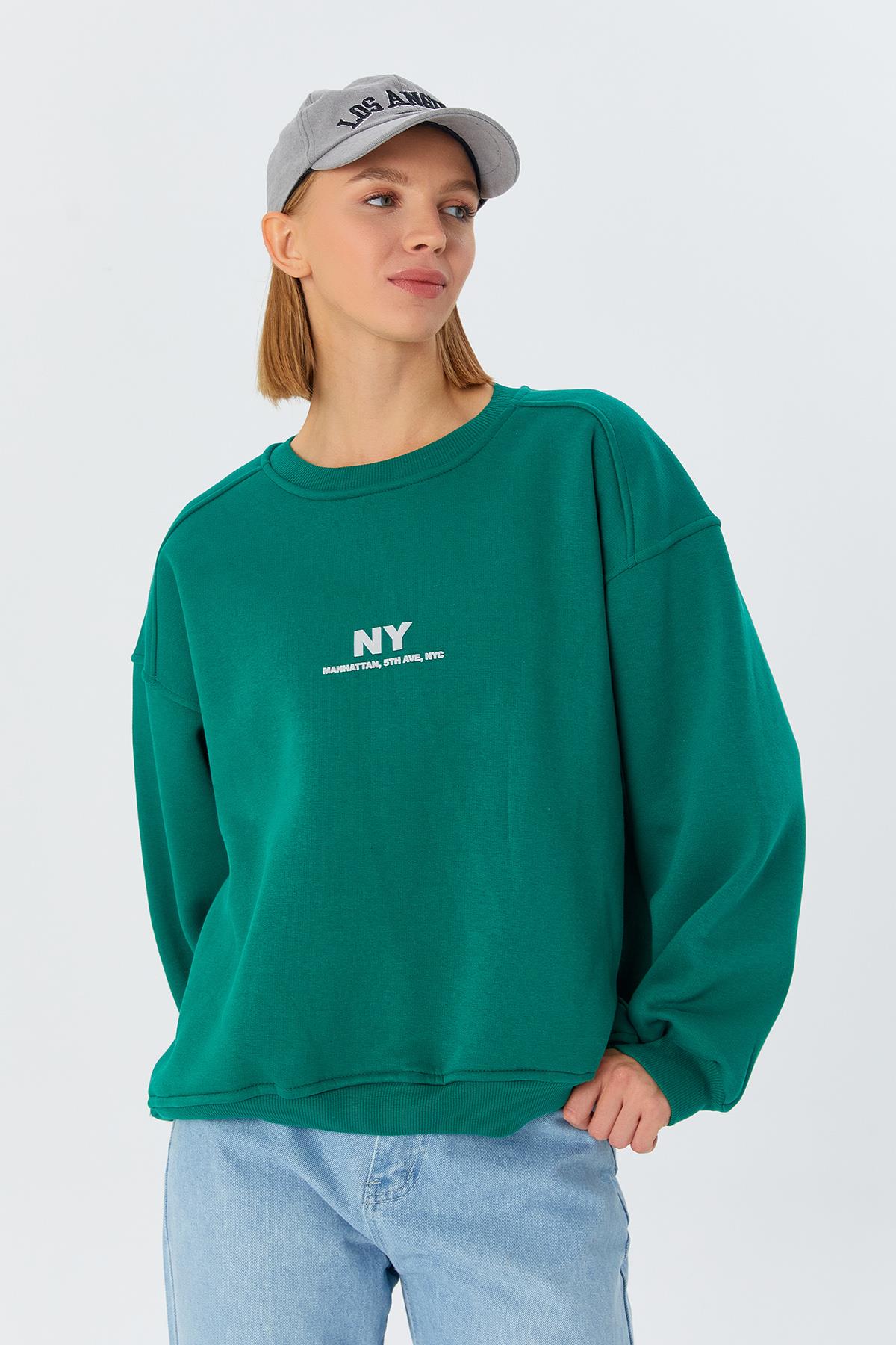 Kabartma Baskılı Sweatshirt BENETTON GREEN