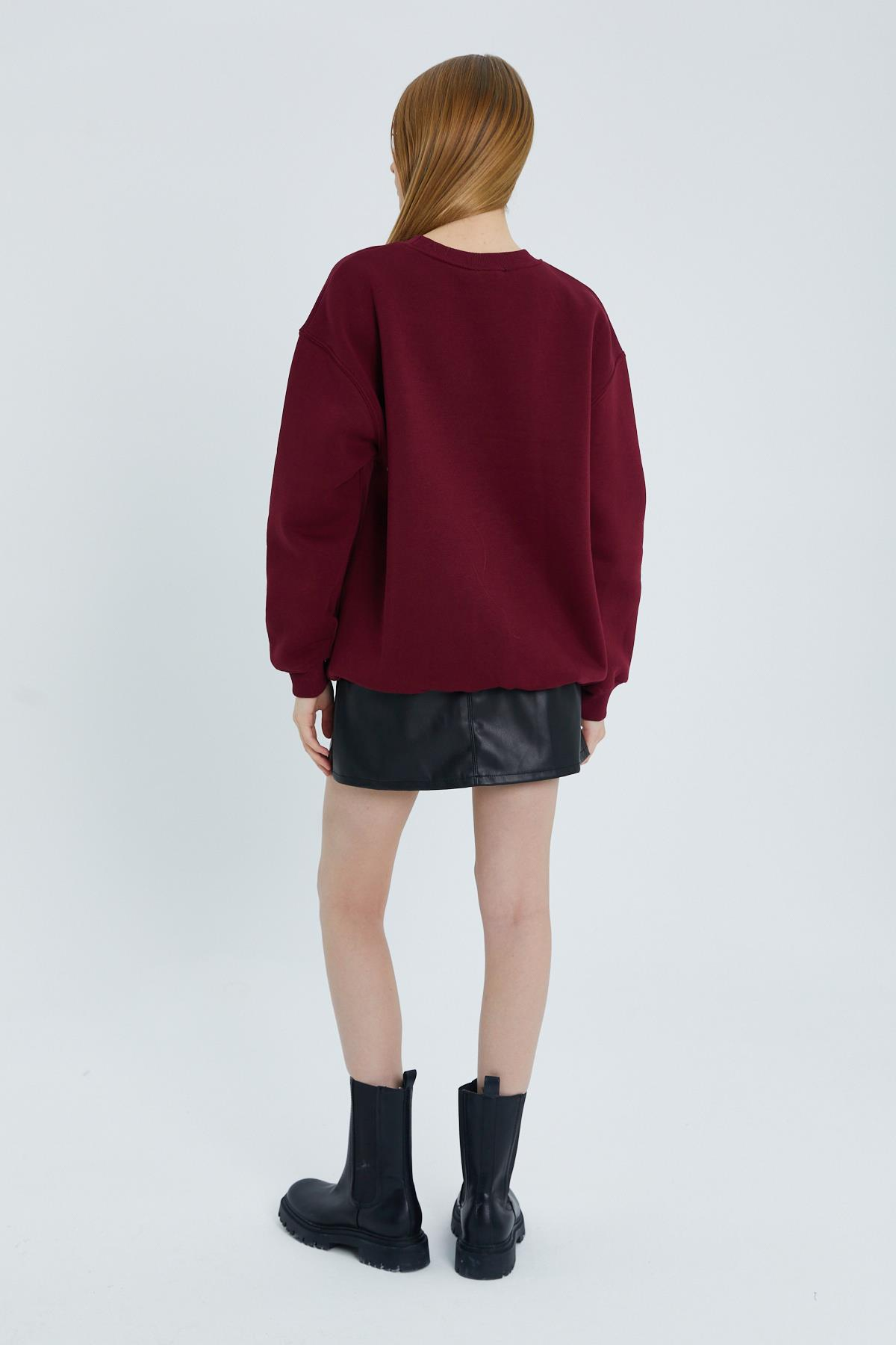 Leopar Kabartmalı Sweatshirt BORDO