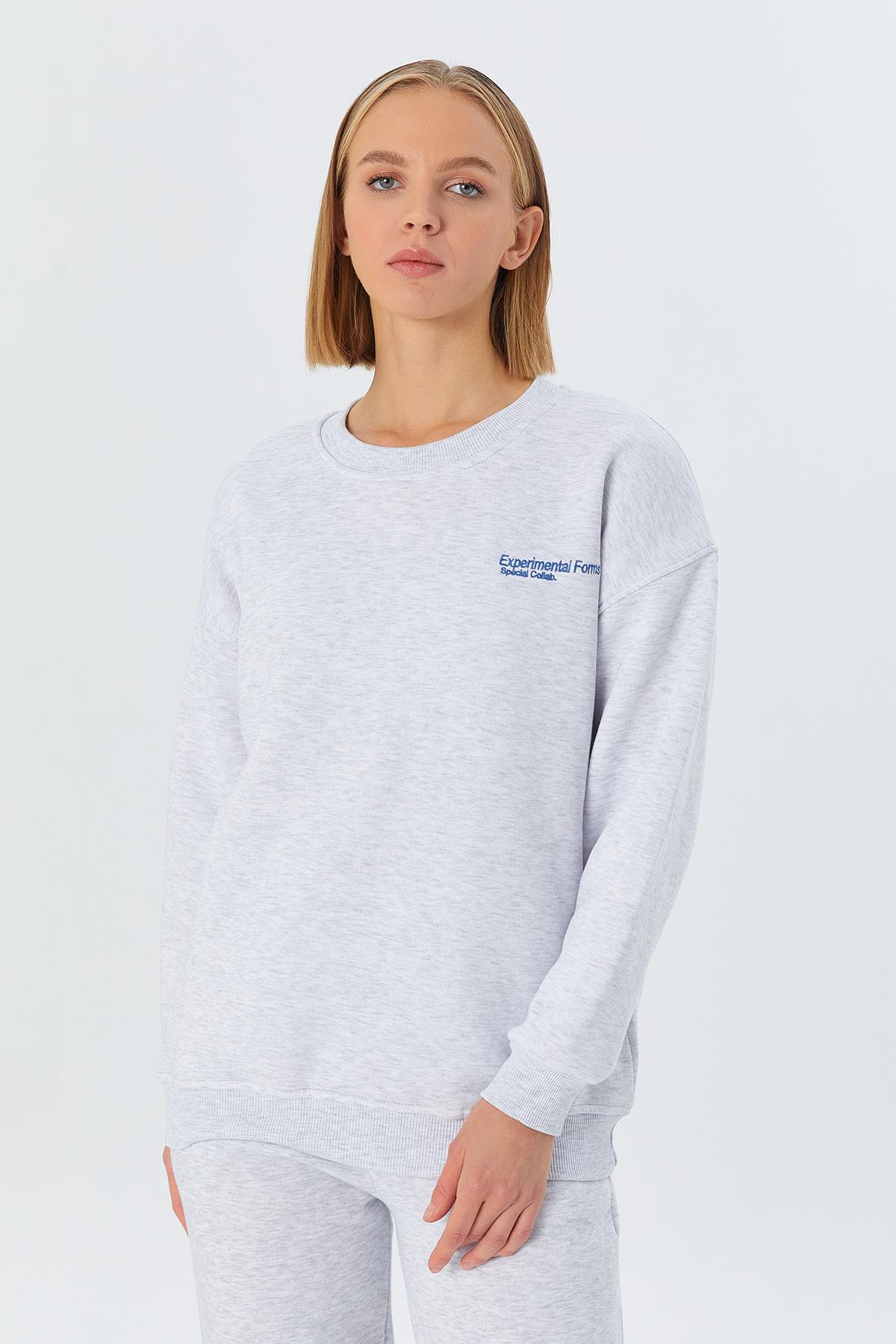 Yazı Detaylı Şardonlu Sweatshirt KAR MELANJ