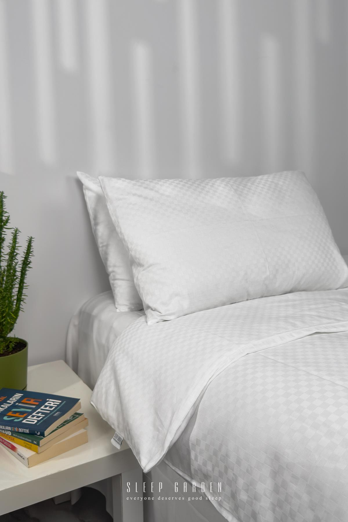 %100 Pamuk Lastikli Beyaz Glory Çift Kişilik Nevresim TakımıSleep Garden