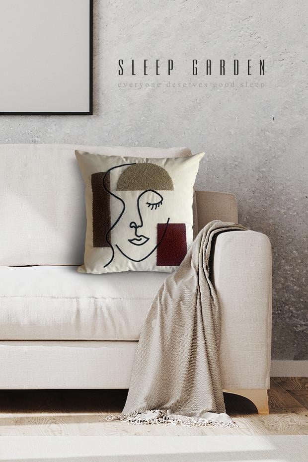 kadın yüzü kahverengi puch kırlent 45X45Sleep Garden