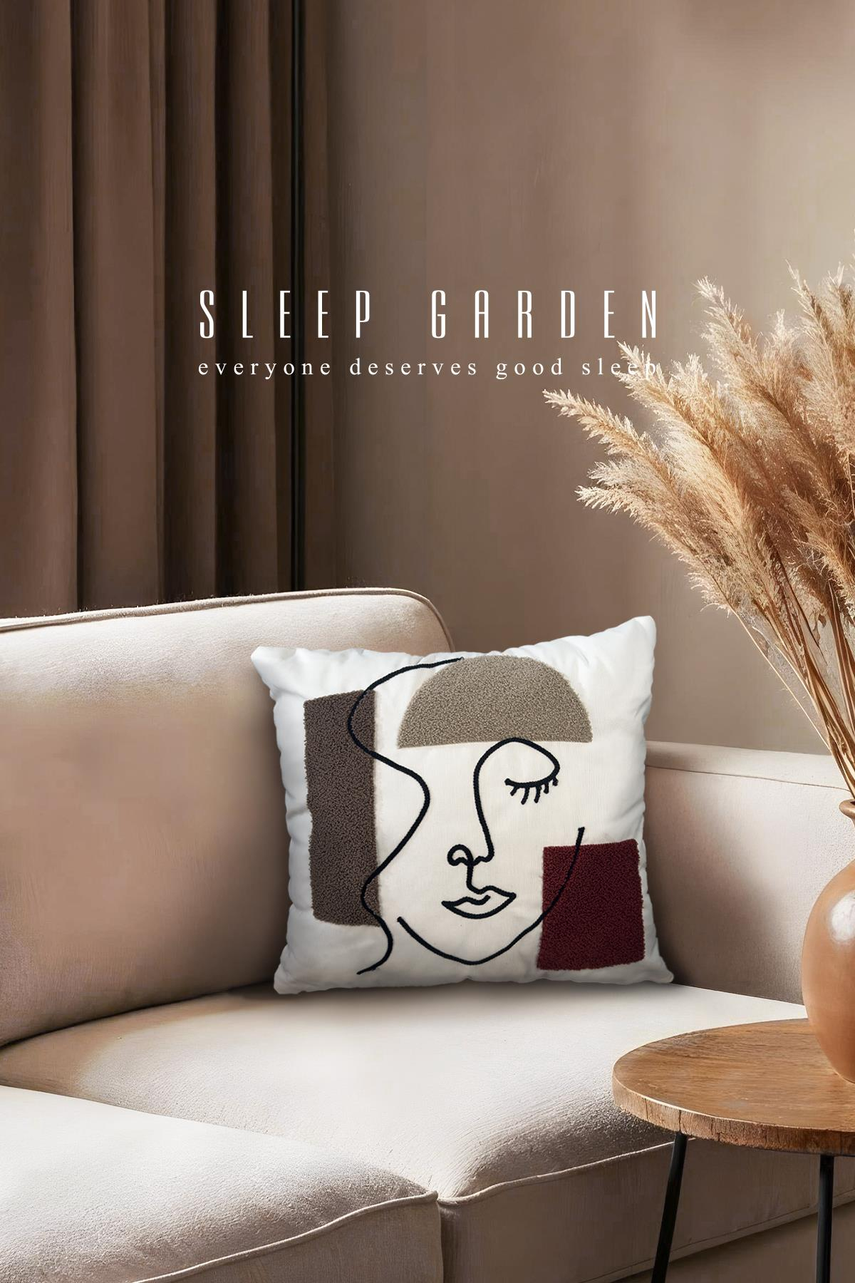 Sleep Garden kadın yüzü kahverengi puch kırlent 45X45Sleep Garden