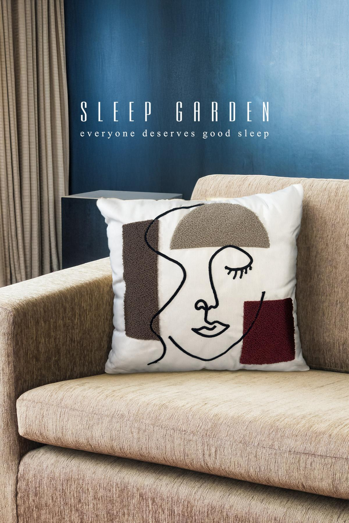 Sleep Garden kadın yüzü kahverengi puch kırlent 45X45Sleep Garden