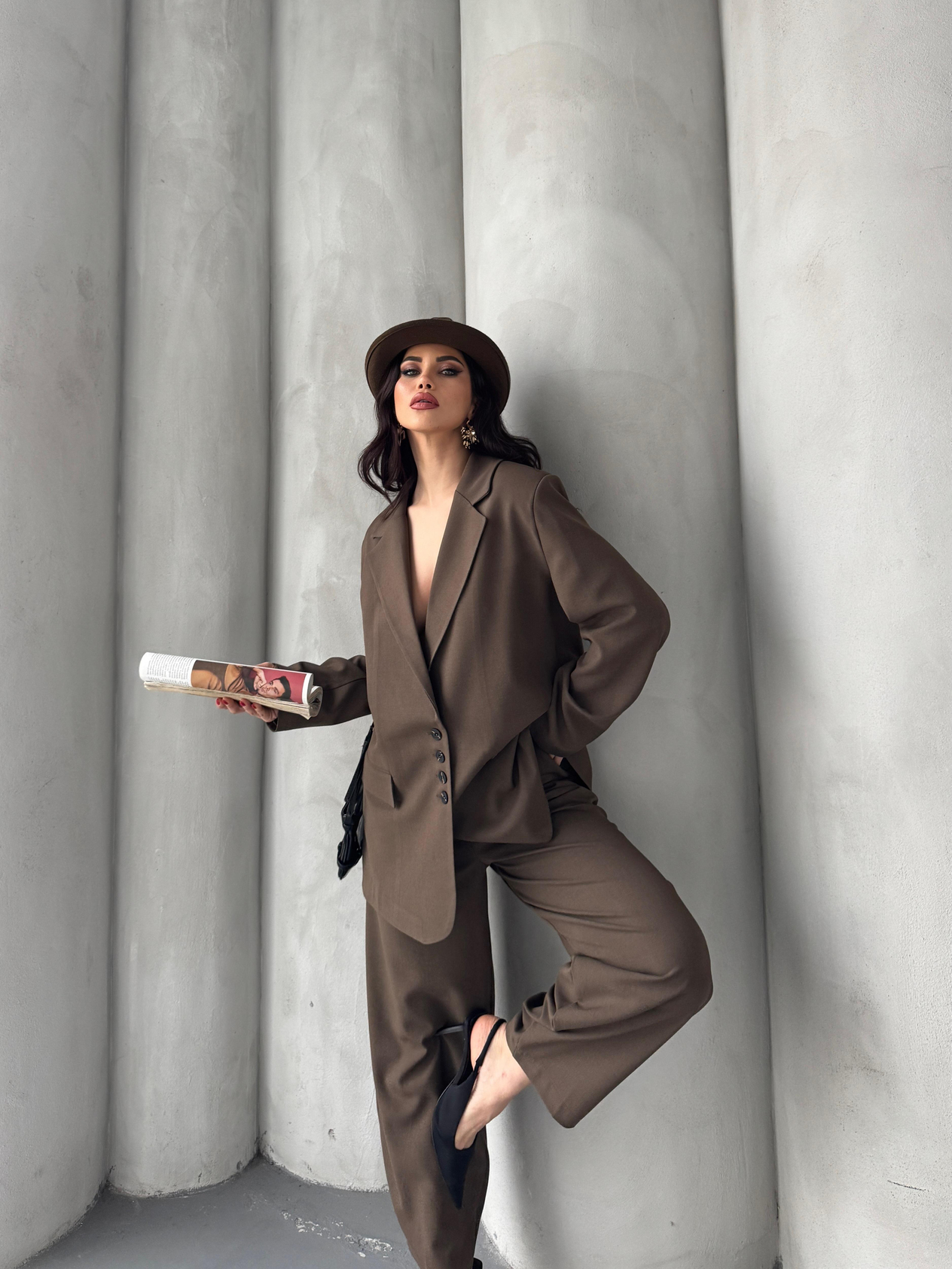 Kahverengi Blazer Takım