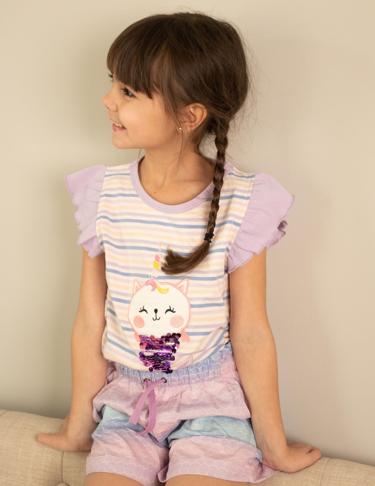 Merkitty Kız Çocuk Çift Yönlü Pullu T-shirt